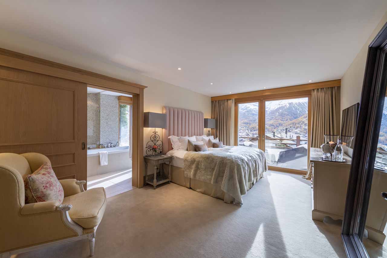 Master bedroom at Chalet Grace in Zermatt