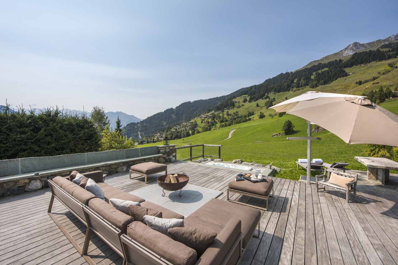 Stunning views from terrace at Chalet Pierre Avoi in Verbier