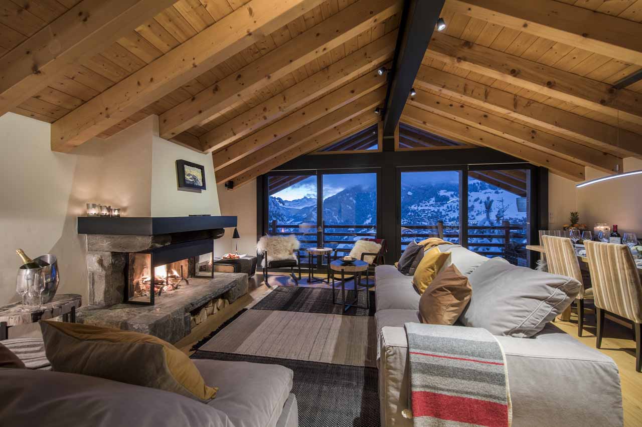 Living room at Chalet Sorojasa in Verbier