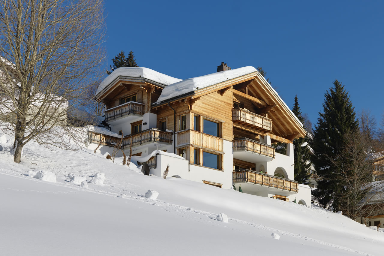 Exterior view of chalet from below.