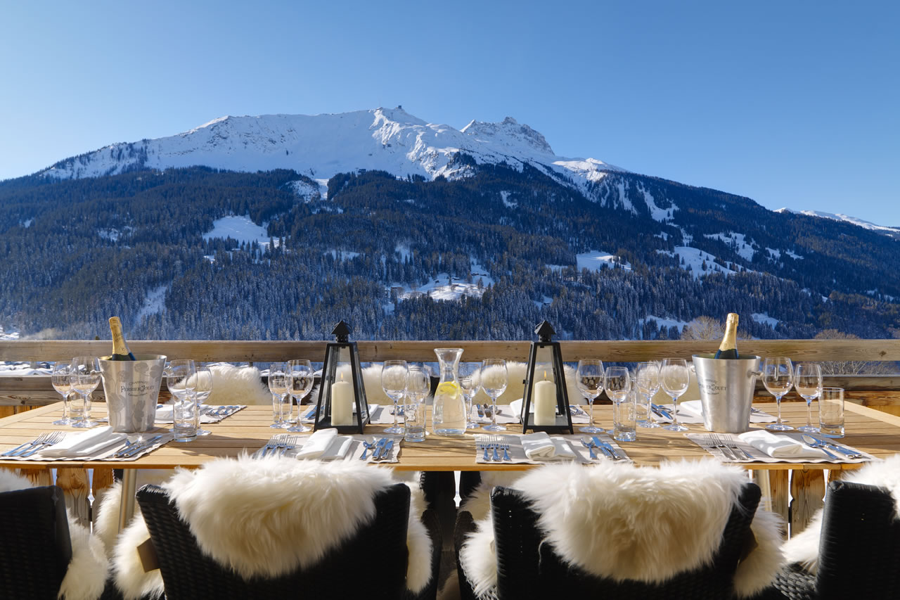Terrace views from Chesa Falcun in Klosters