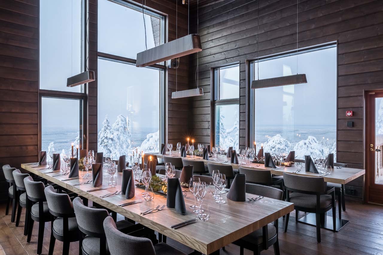 Dining tables at Octola Lodge in Finland