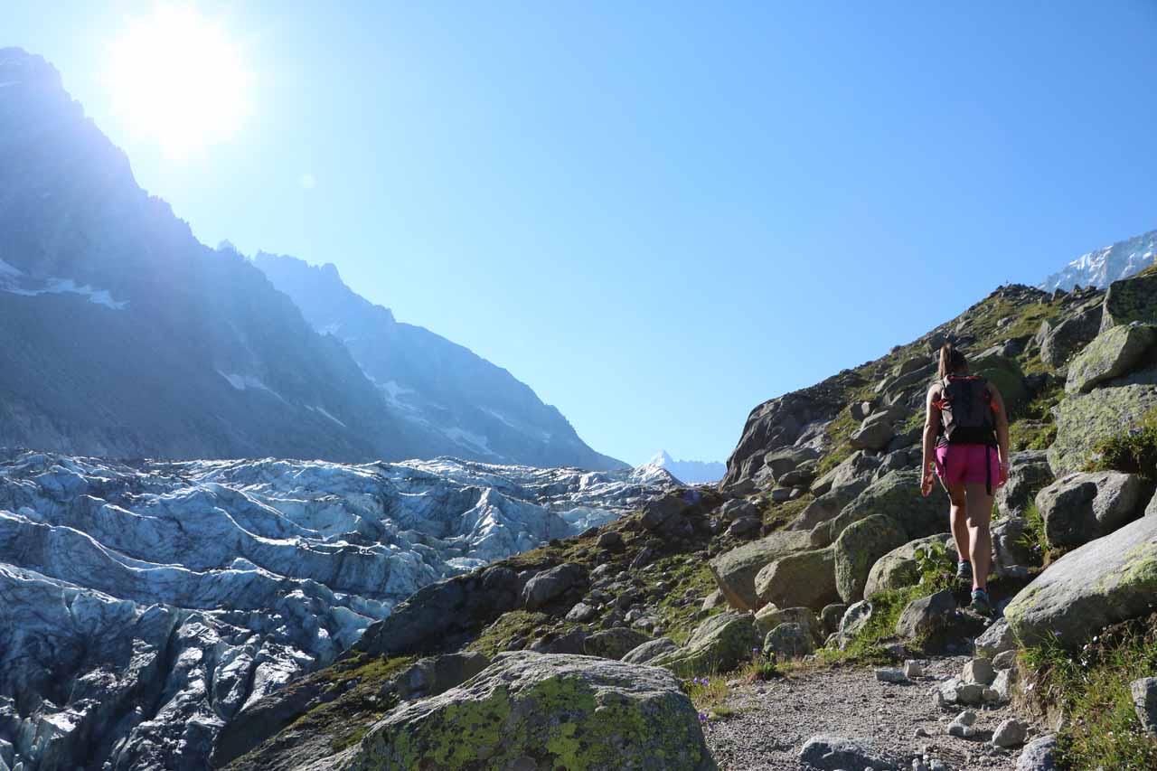 Hiking Argentiere Glacier in Chamonix in summer