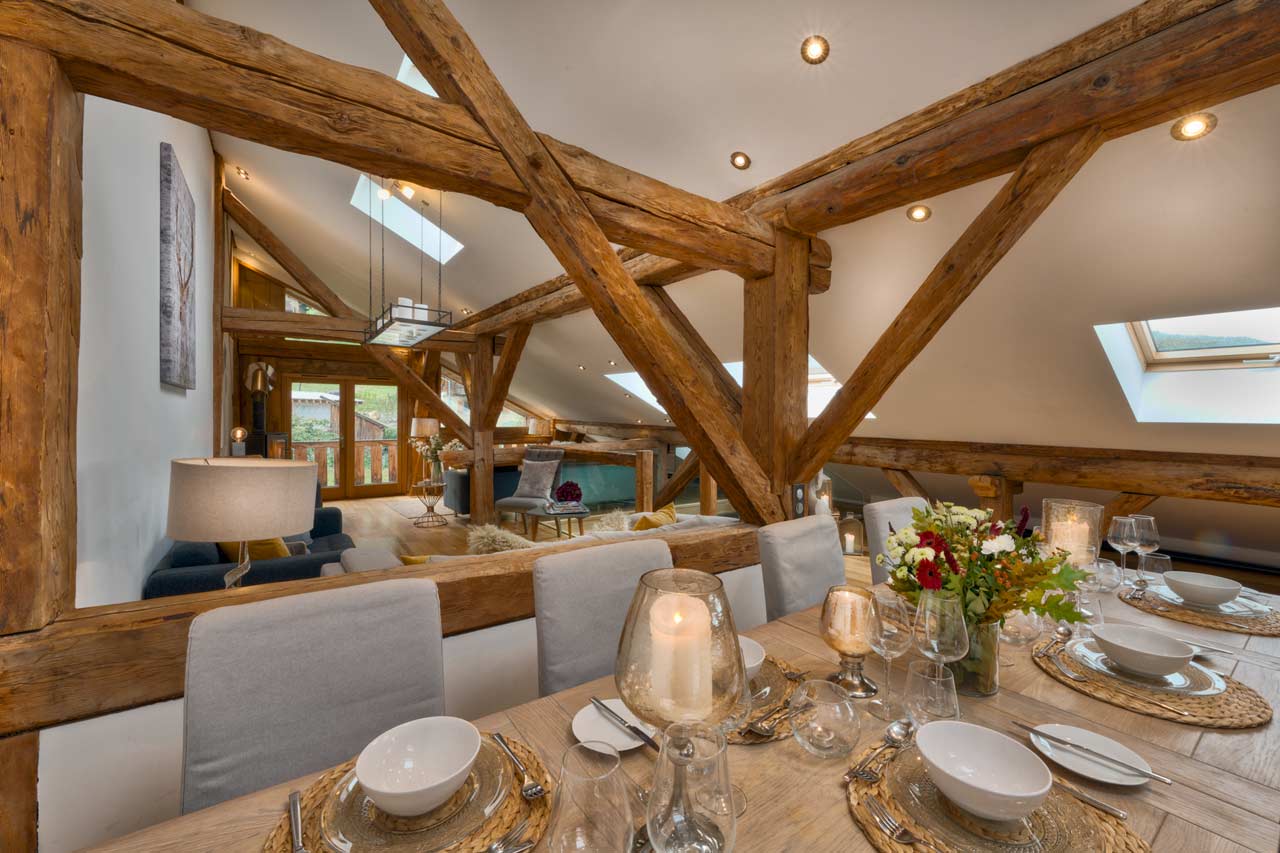 Dining area at Chalet 46 in Morzine in summer