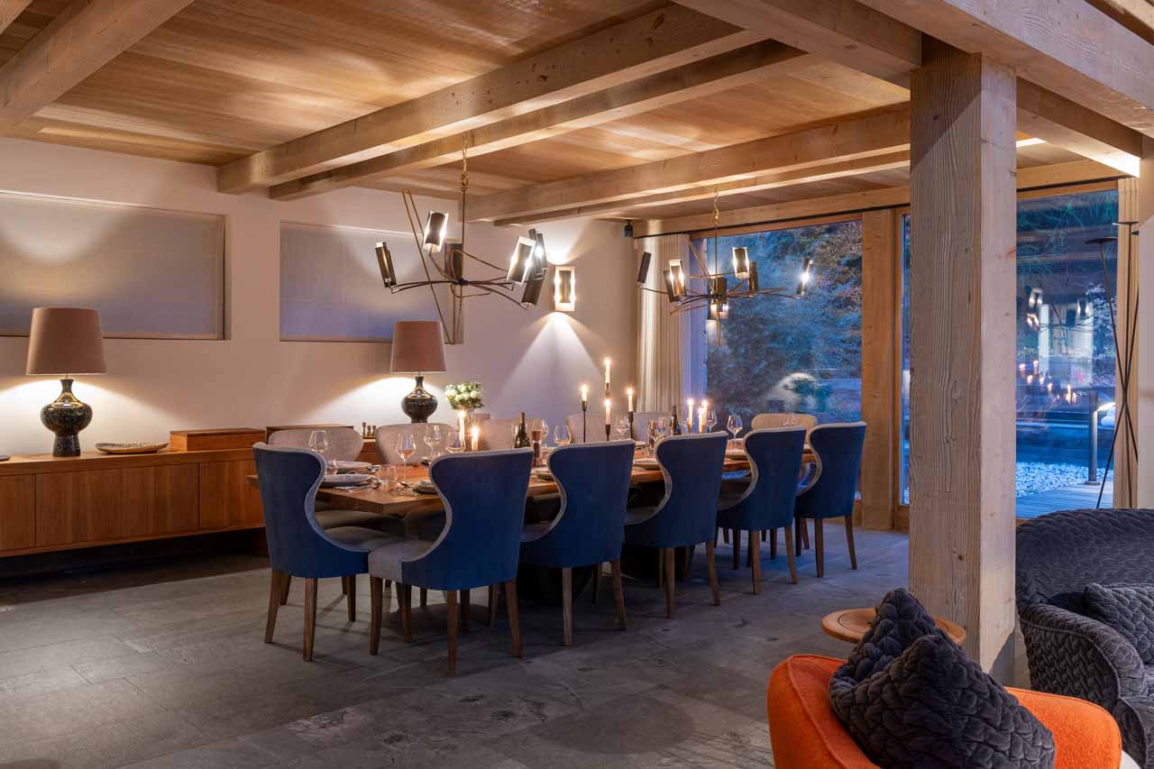Stylish dining area at Chalet Alpaca in Meribel