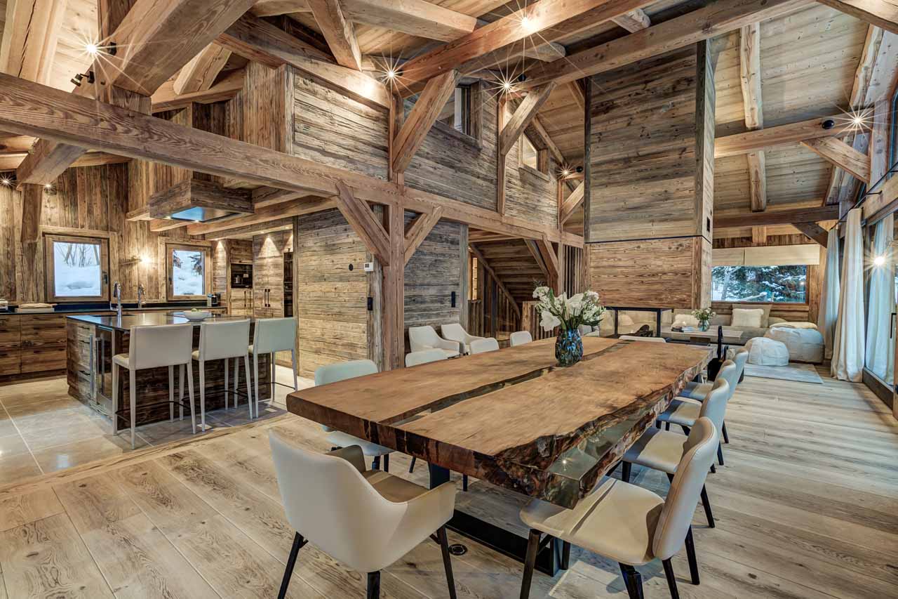Dining area and kitchen at Chalet Azurite in Chamonix