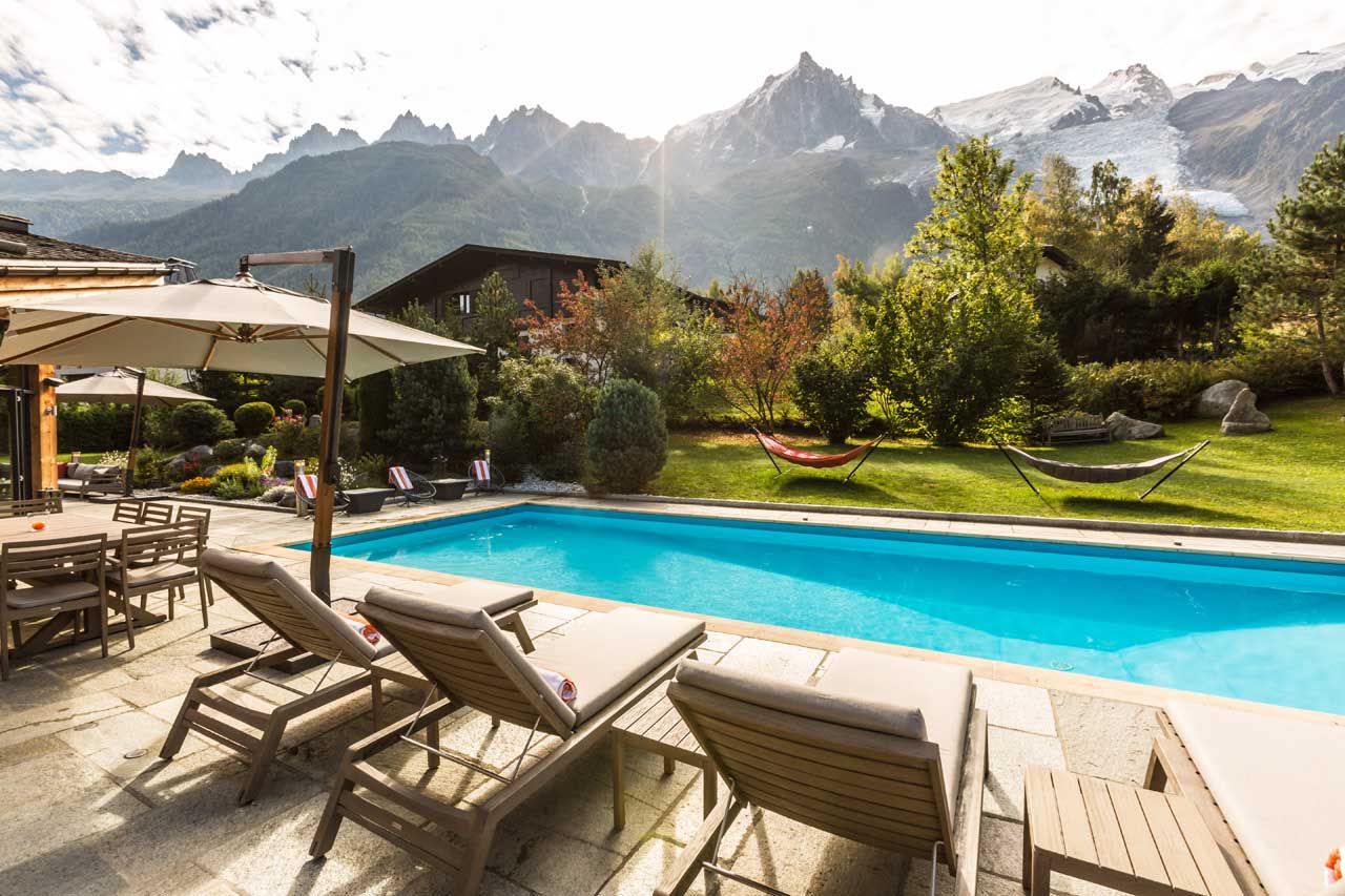 Hammocks in the garden at Chalet Couttet in Chamonix