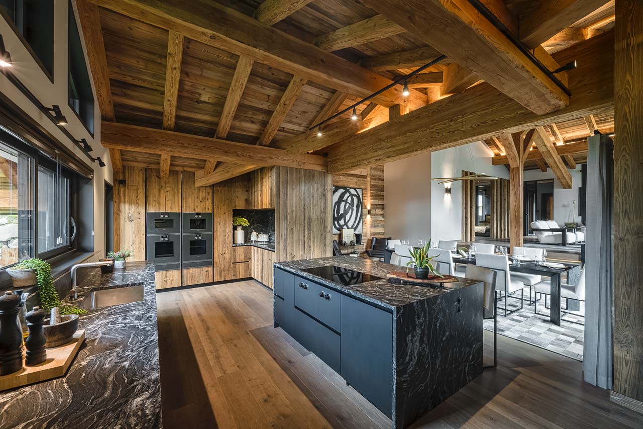 Dining area and kitchen at Chalet Ecliptique in Morzine