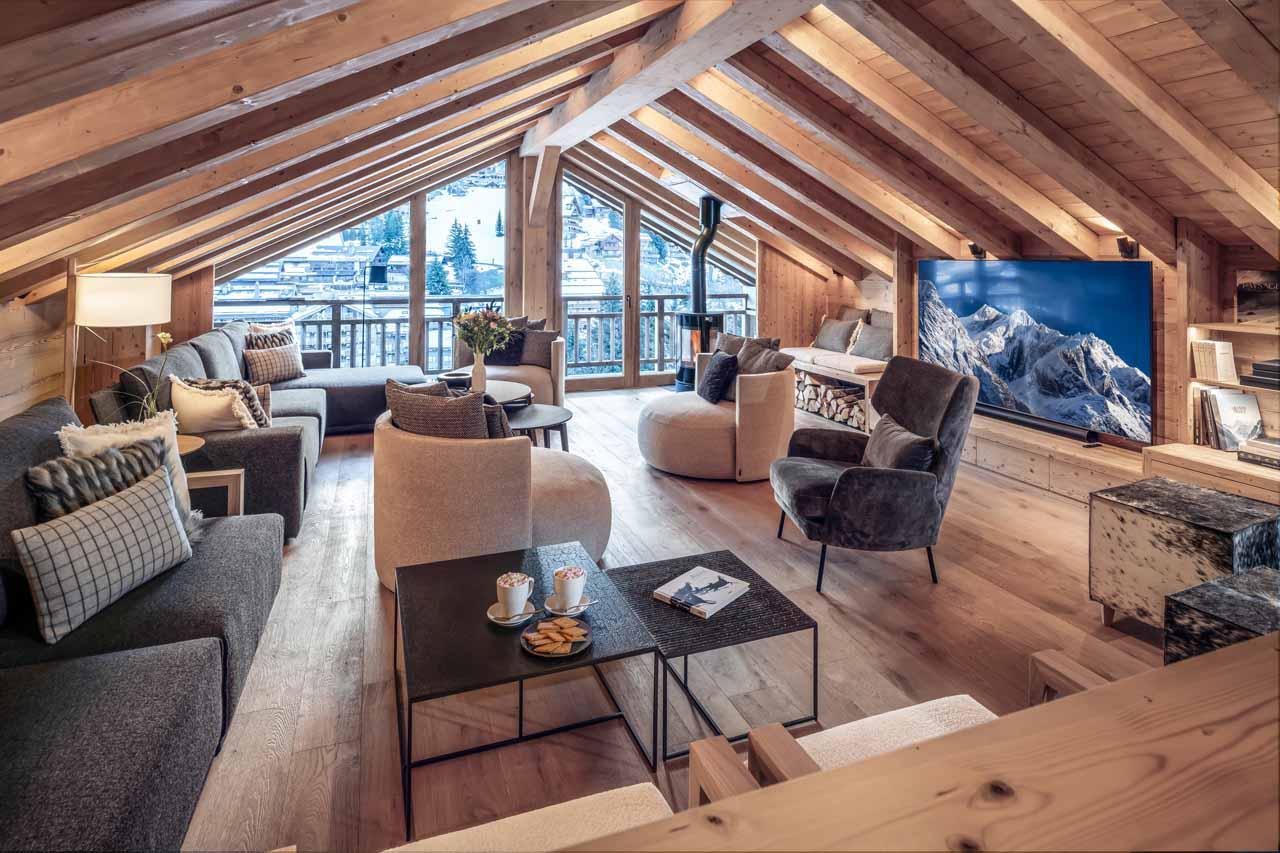 Living area at Chalet Harmony in Meribel