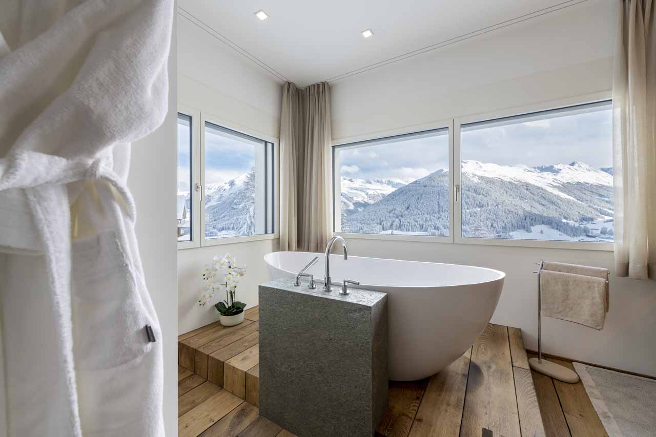 Bathtub views at Chalet Jakobshorn in Davos
