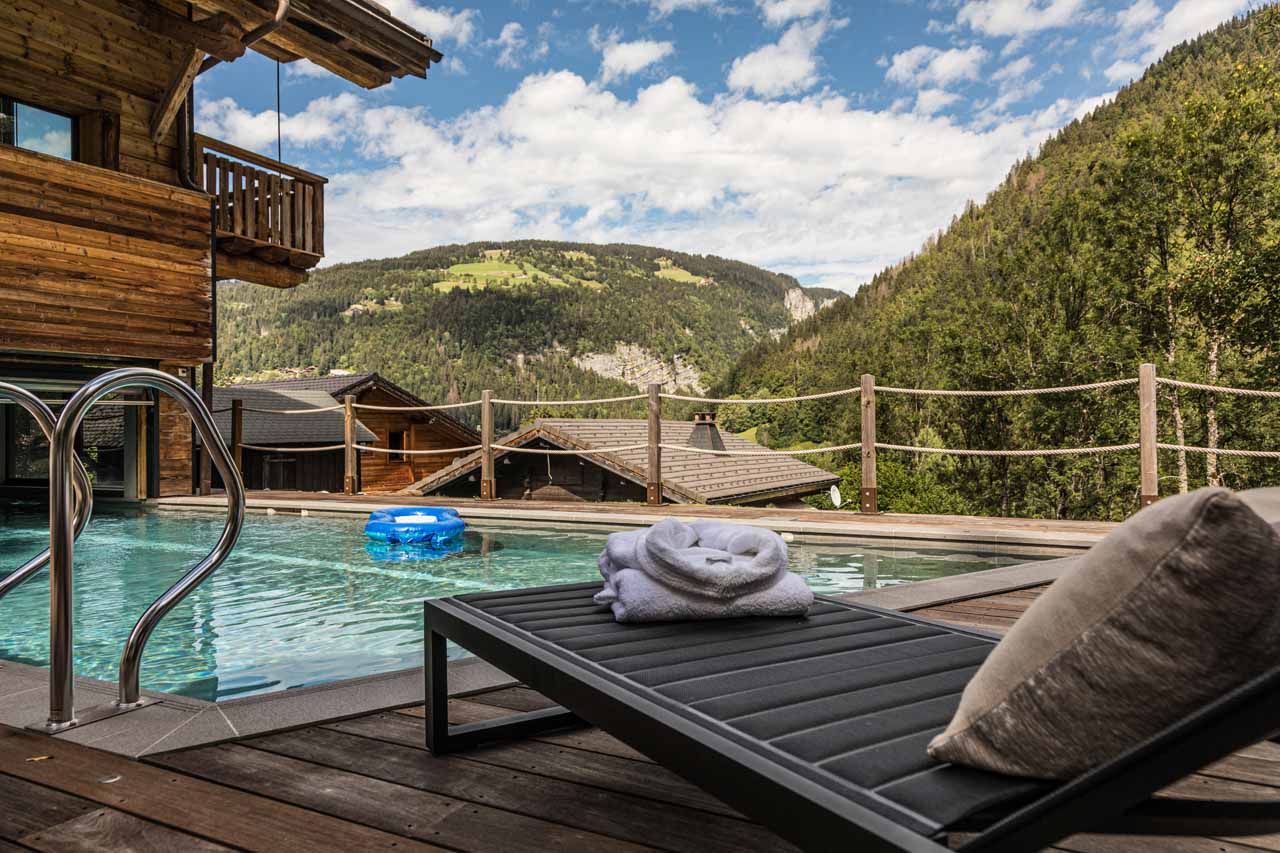 Pool at Chalet Joux Plane in Morzine in summer