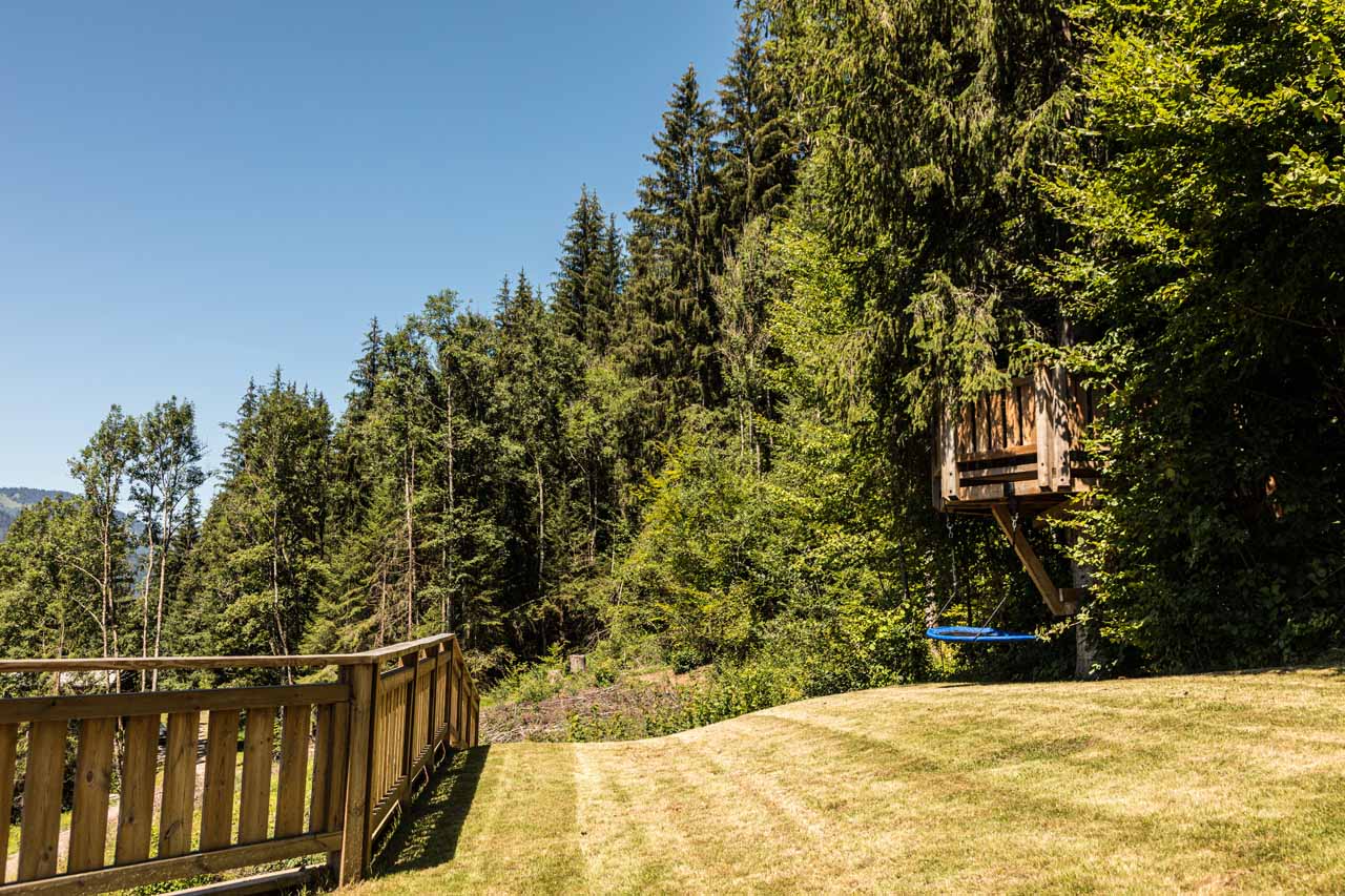Large garden at Chalet M in Morzine in summer