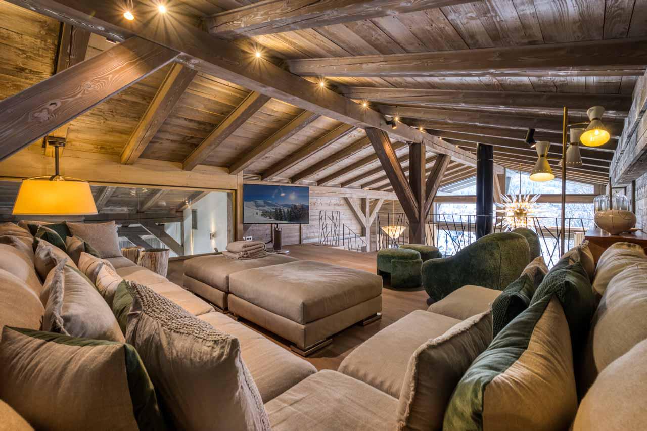 Mezzanine TV lounge at Chalet Mandala in Megeve