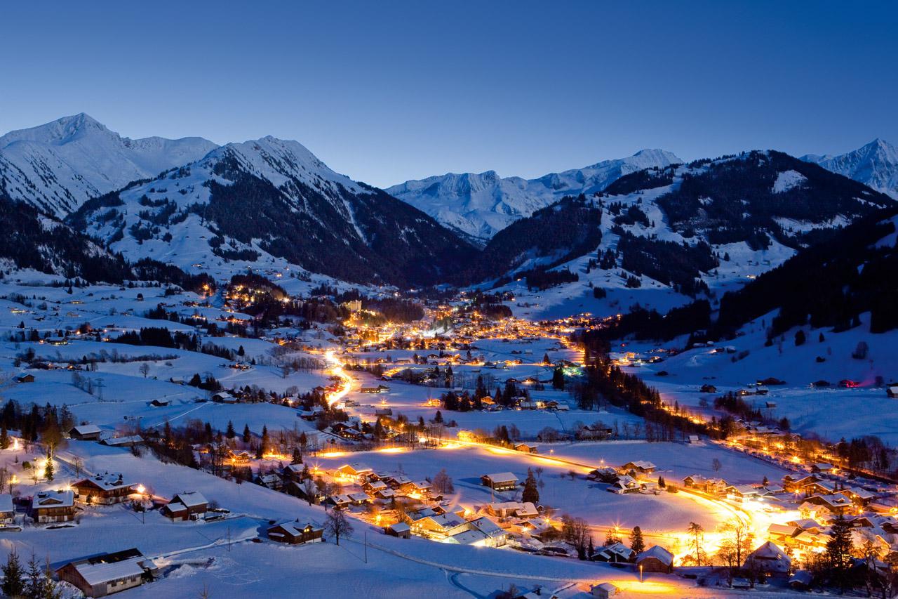 Gstaad ski resort at night