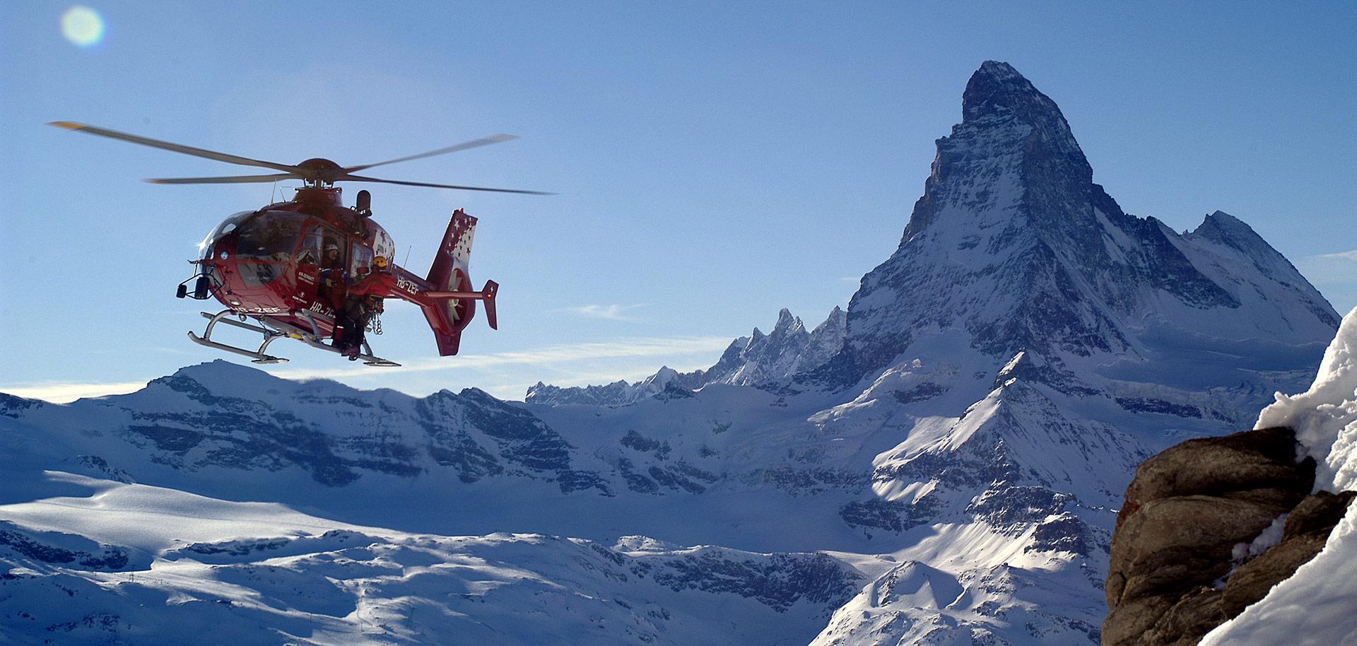 Helicopter sightseeing flight in Zermatt with Matterhorn backdrop