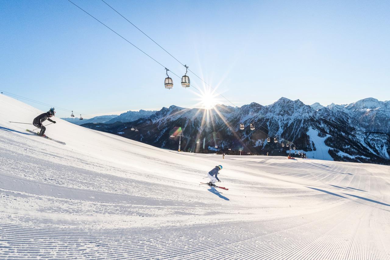 Skiing in the luxury ski resort of Kronplatz in Italy