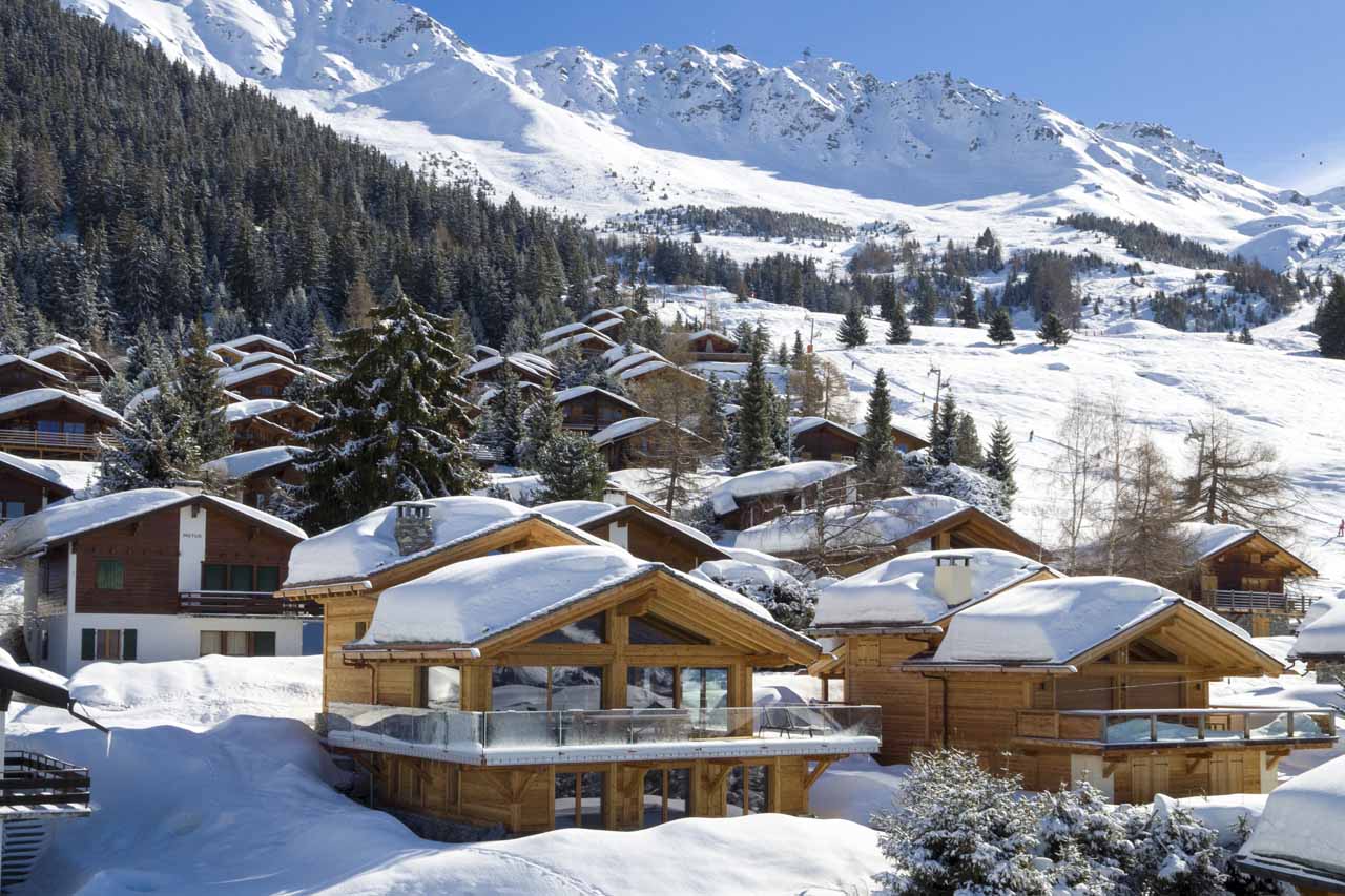View of luxury chalets in Verbier suitable for Half Term