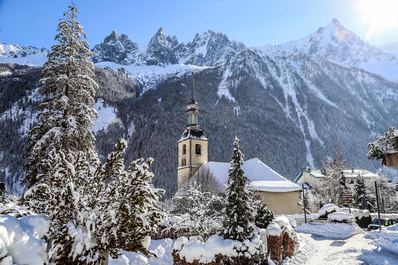 Snowy view of luxury ski resort Chamonix
