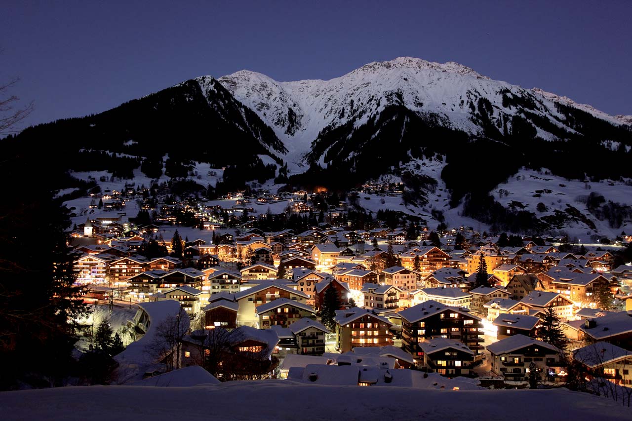 Luxury ski resort Klosters at night