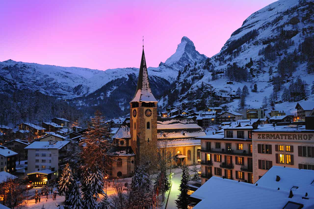 Zermatt village at night