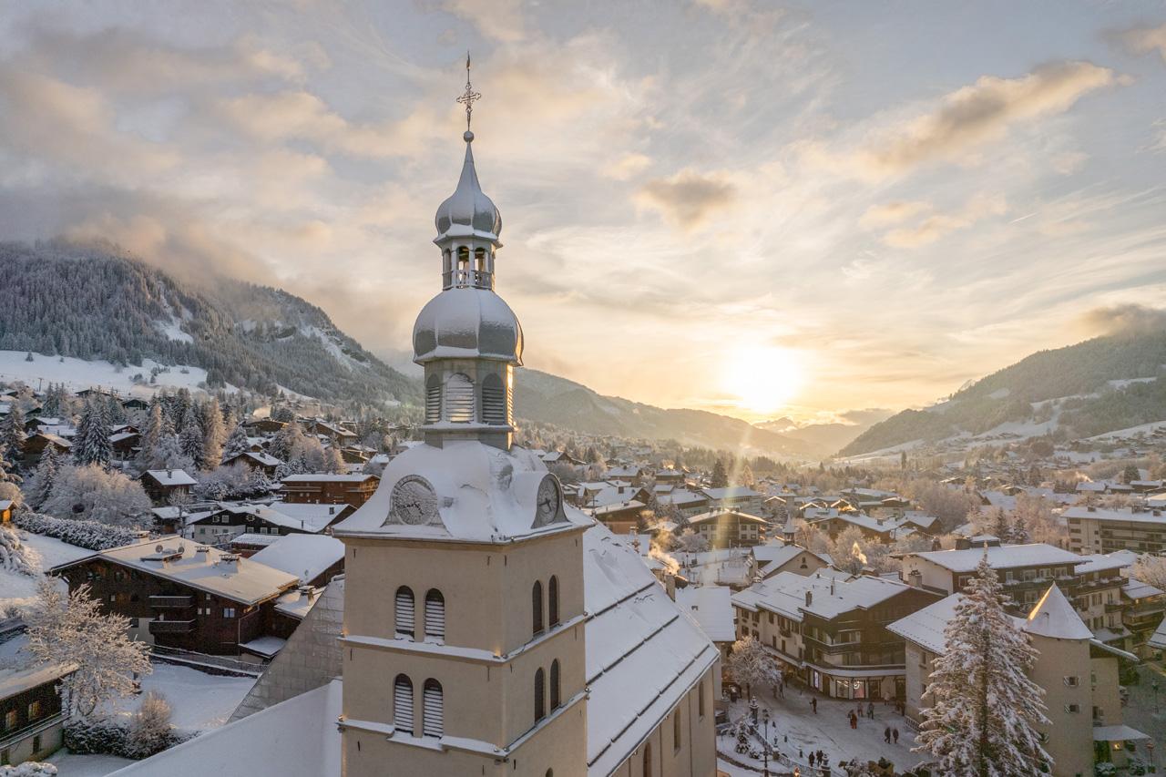 Christmas tree in the town centre of the luxury ski resort Megeve
