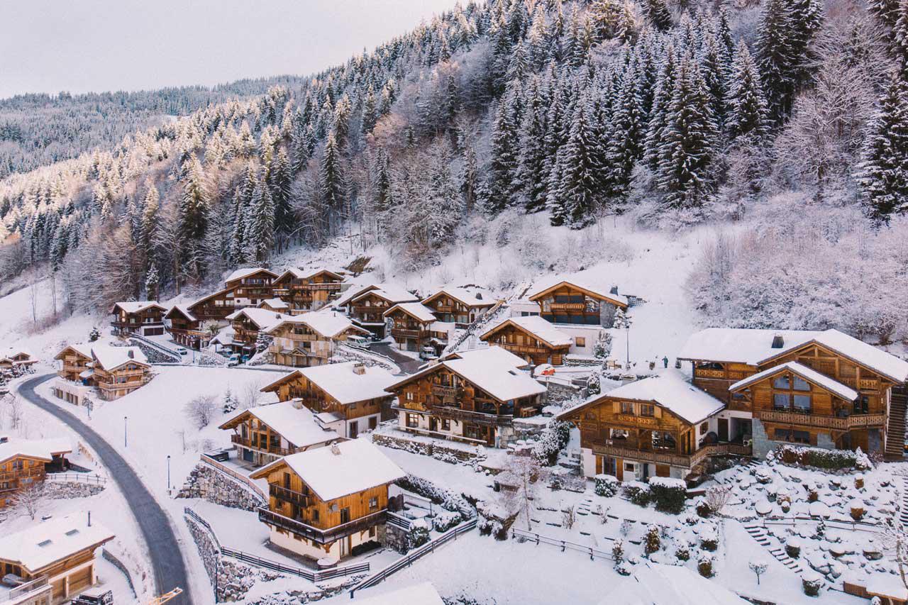 Luxury ski chalets in Morzine at night