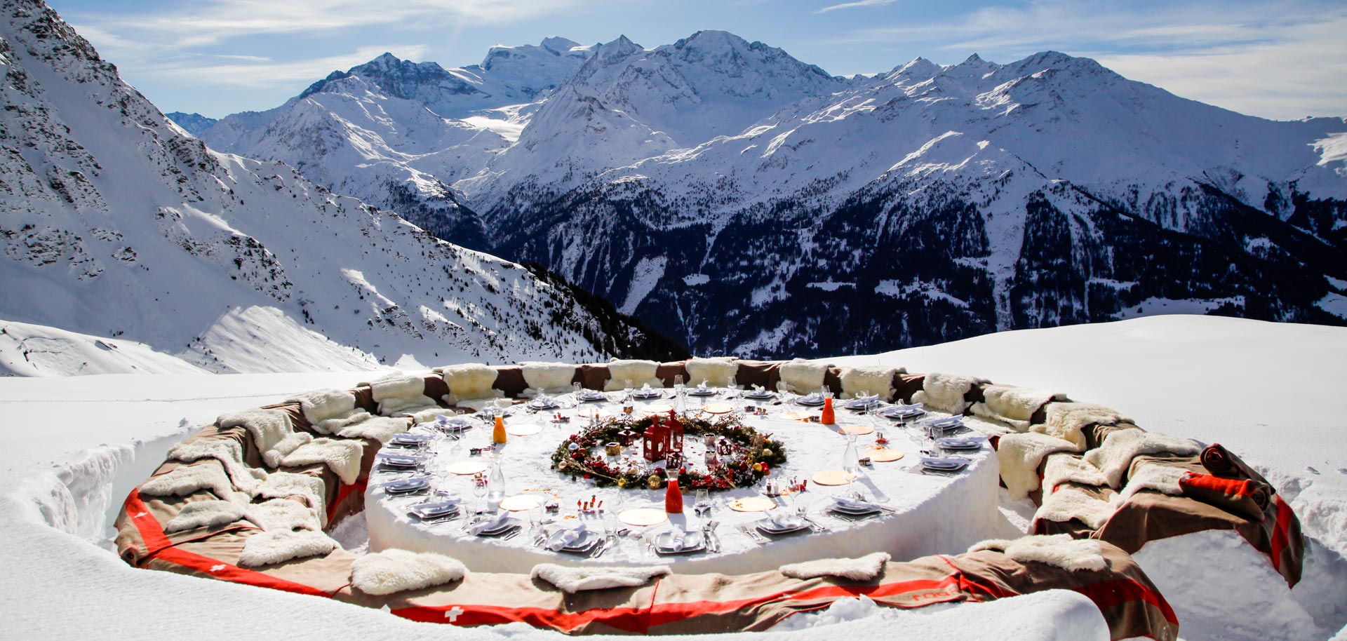 Snow table lunch on the mountain