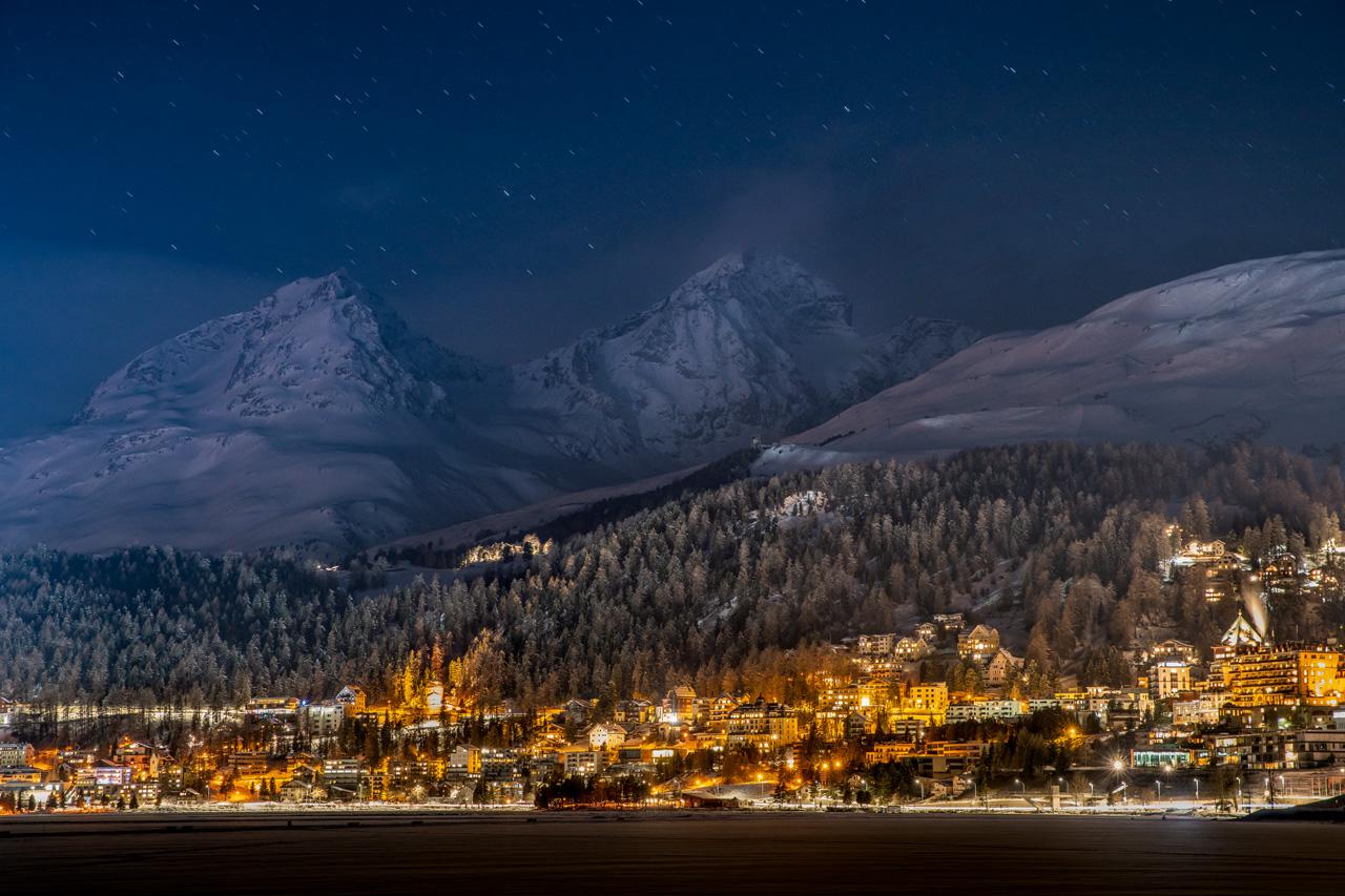 Luxury ski resort St Moritz at night