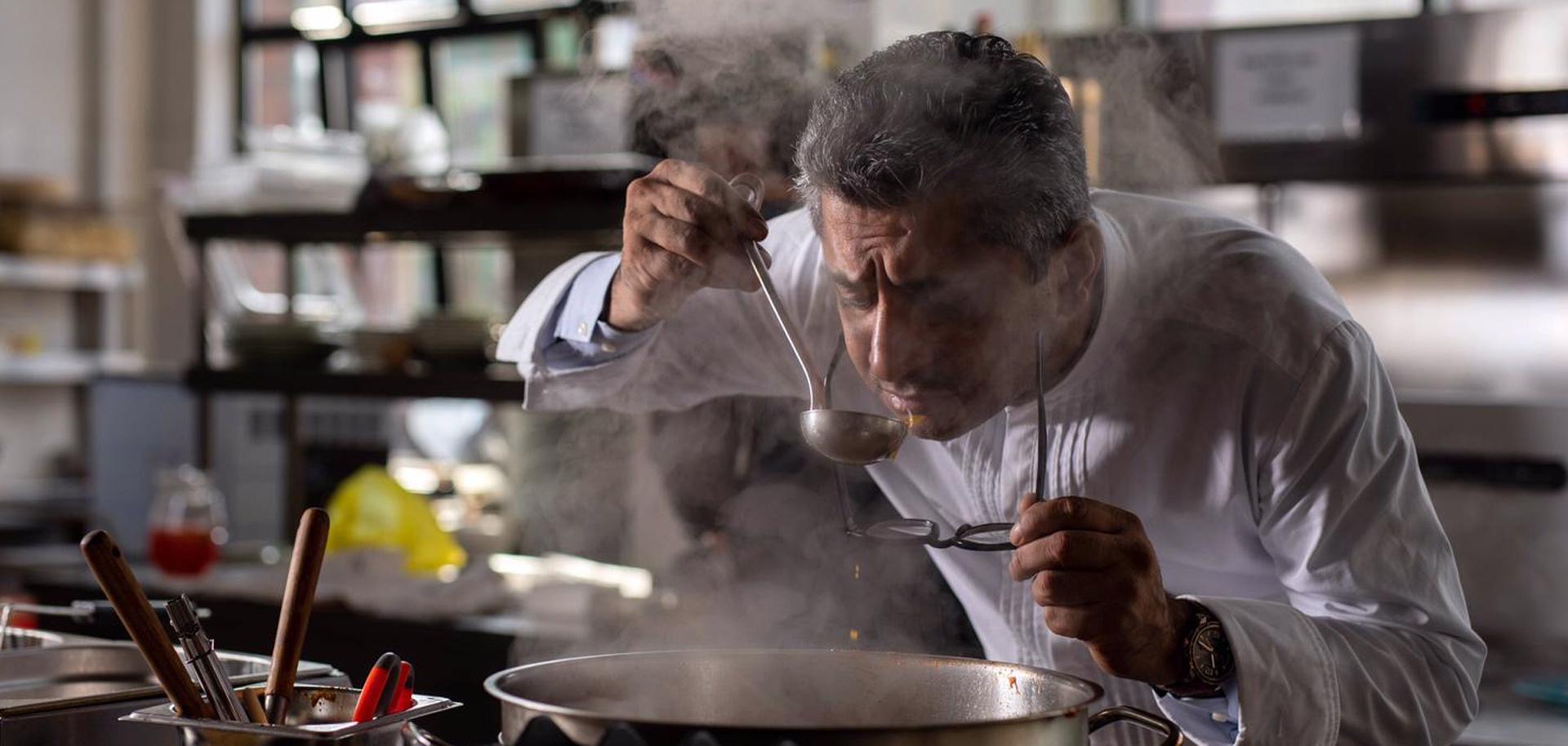 Sylvestre Wahid cooking in Courchevel restaurant