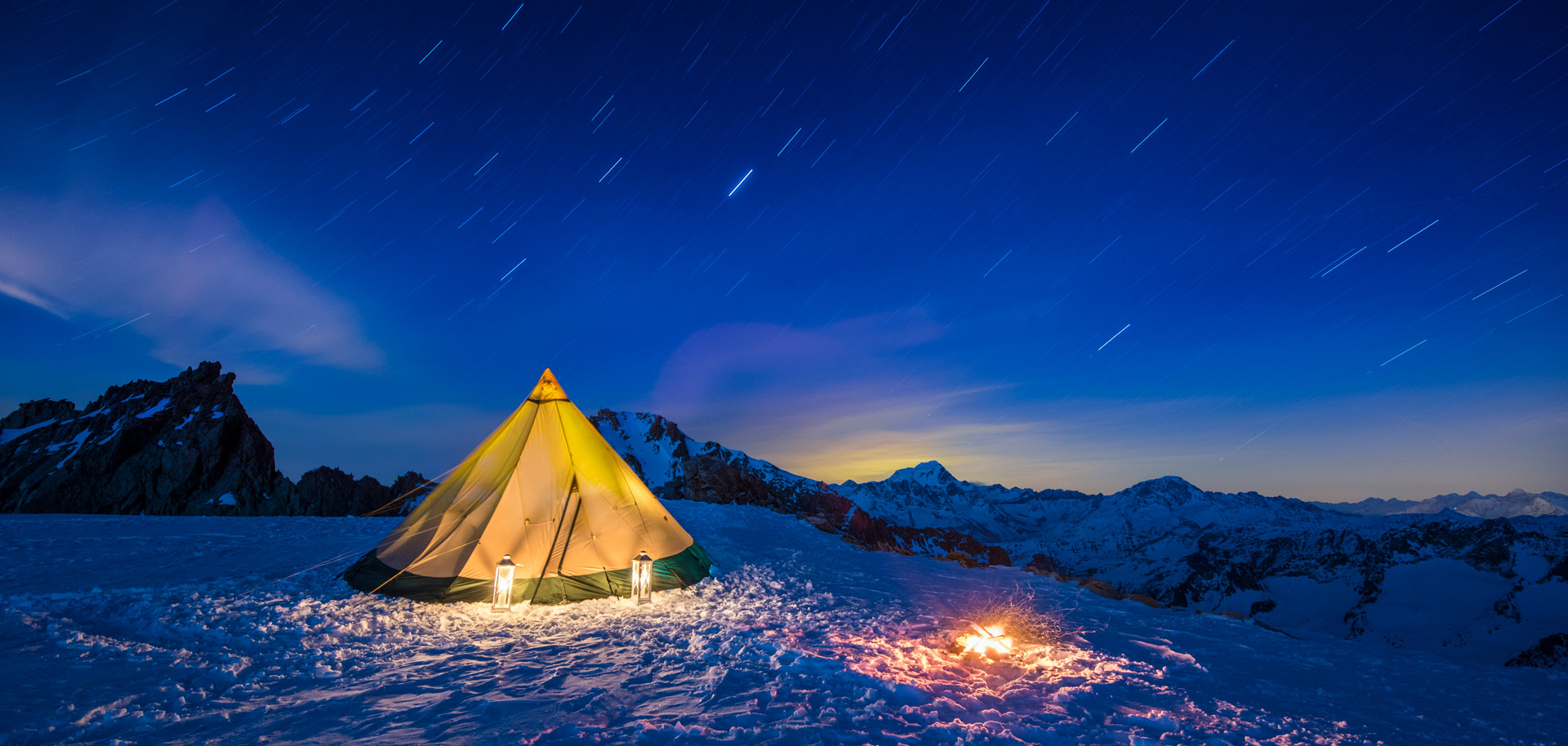 Tipi dining at night