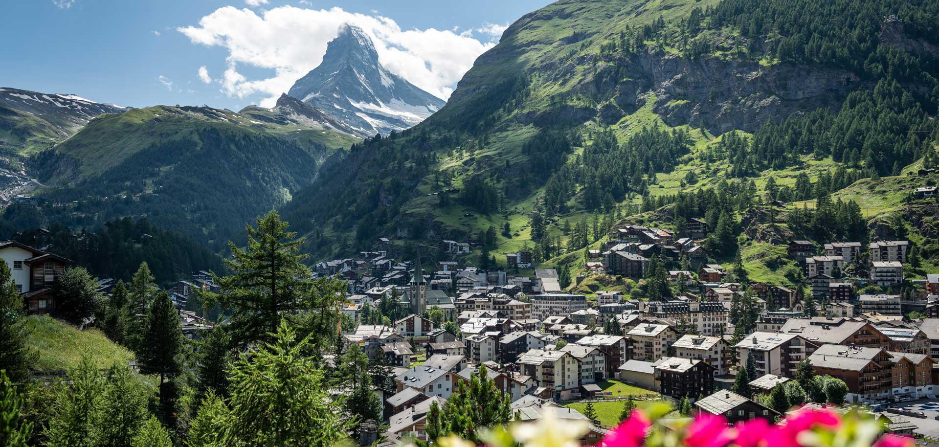 Summer holidays in Swiss Alps - view of Matterhorn in Zermatt
