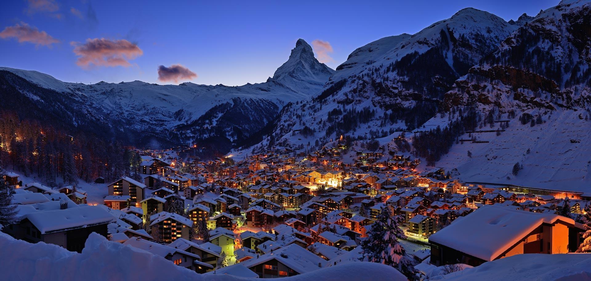View of Zermatt and Matterhorn at night