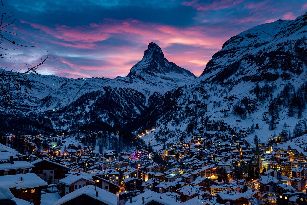 View over luxury ski resort Zermatt