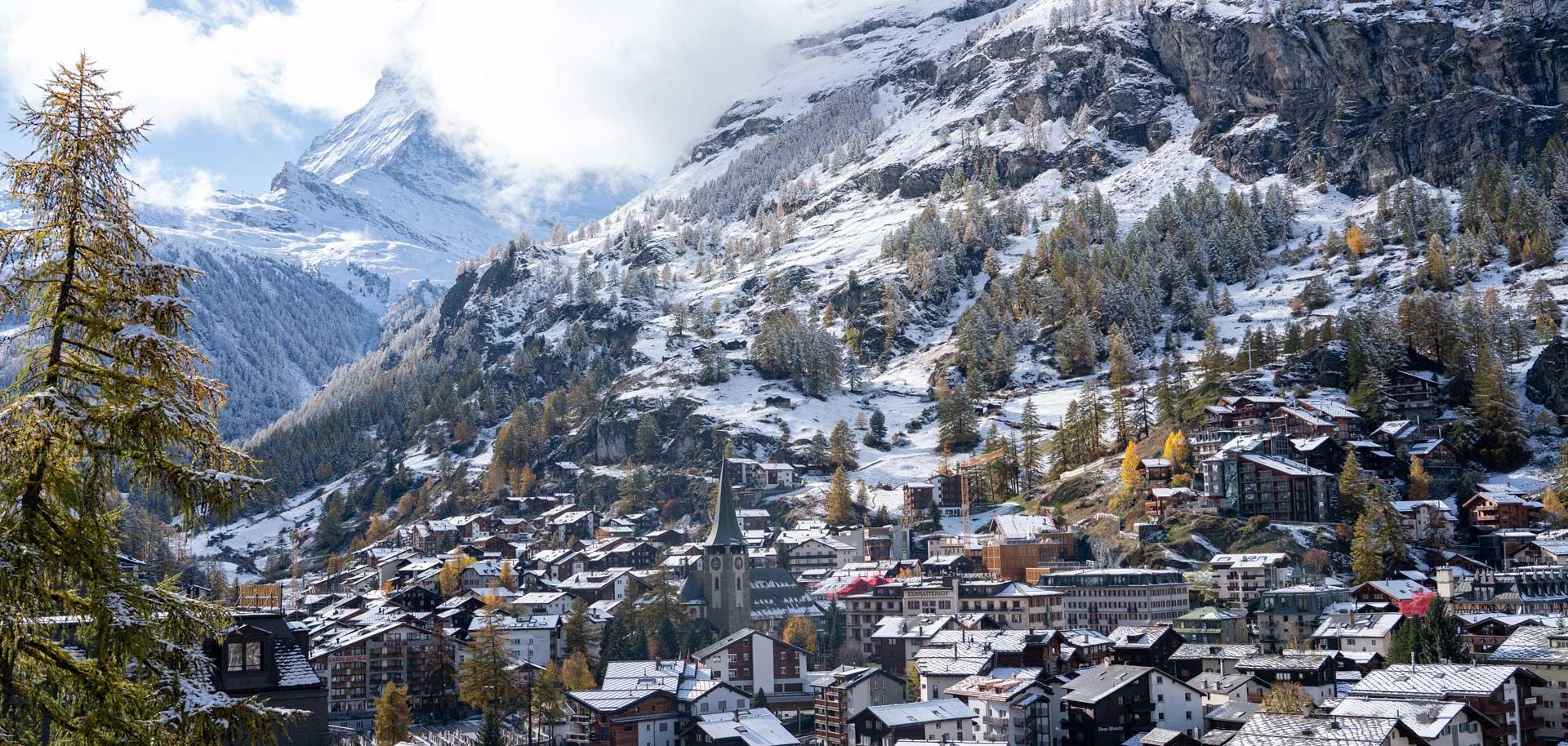 First snow in Zermatt village