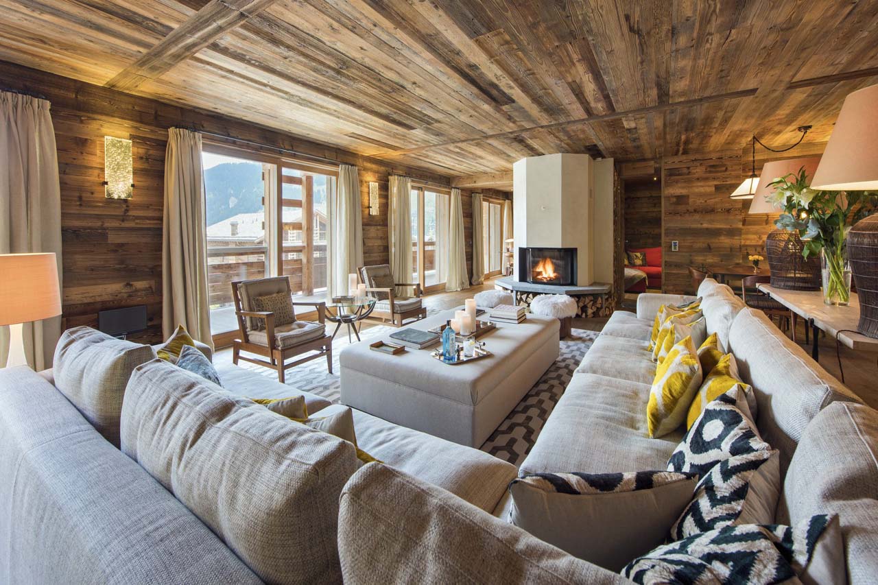 Open plan living room at  Place Blanche in Verbier