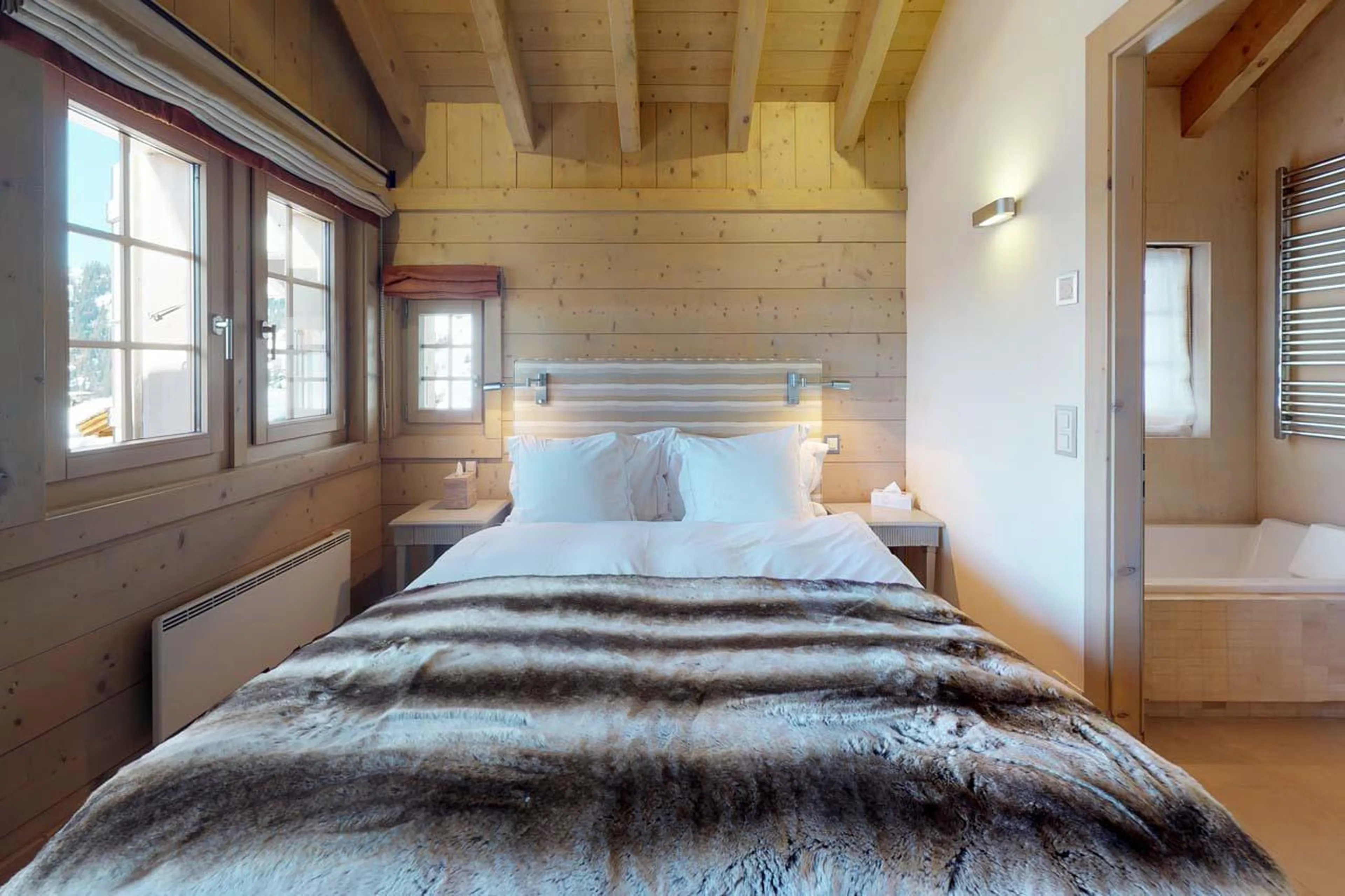 Modern and homely double bedroom at Chalet Albert-Luc in Verbier