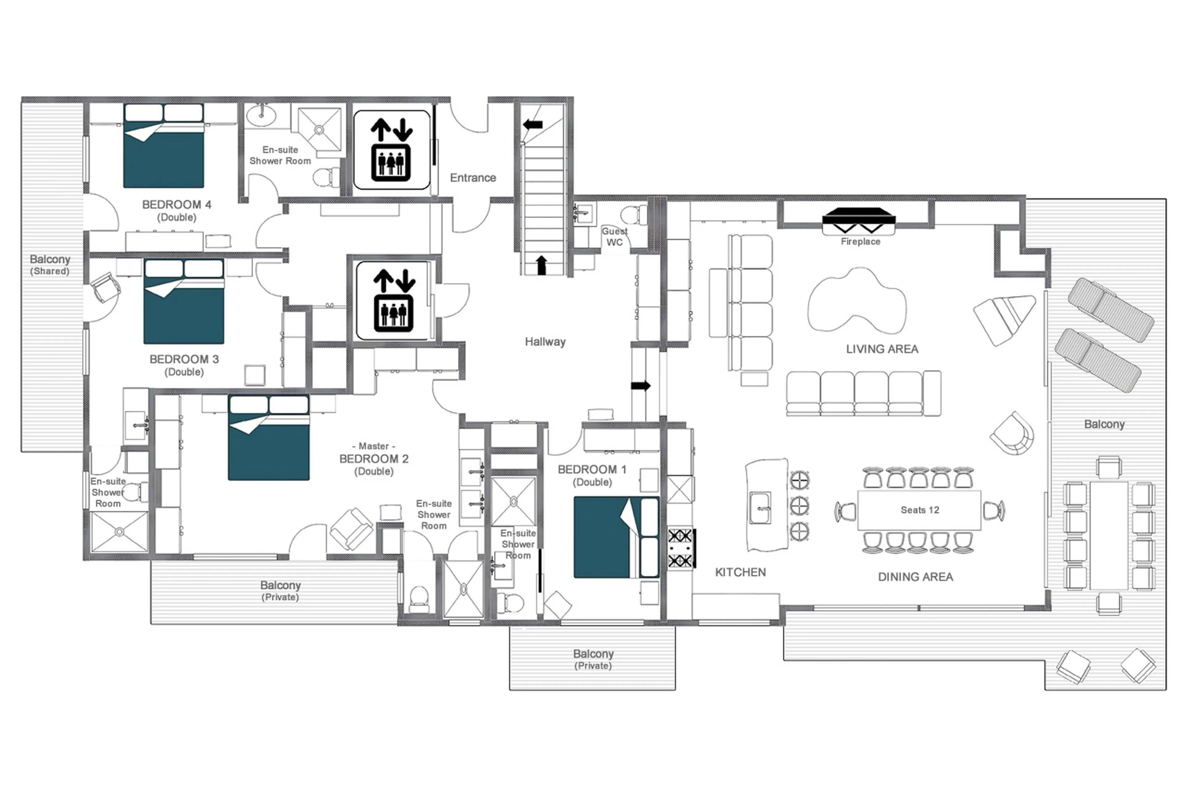 Level 1 floor plan of Penthouse Alex in Verbier