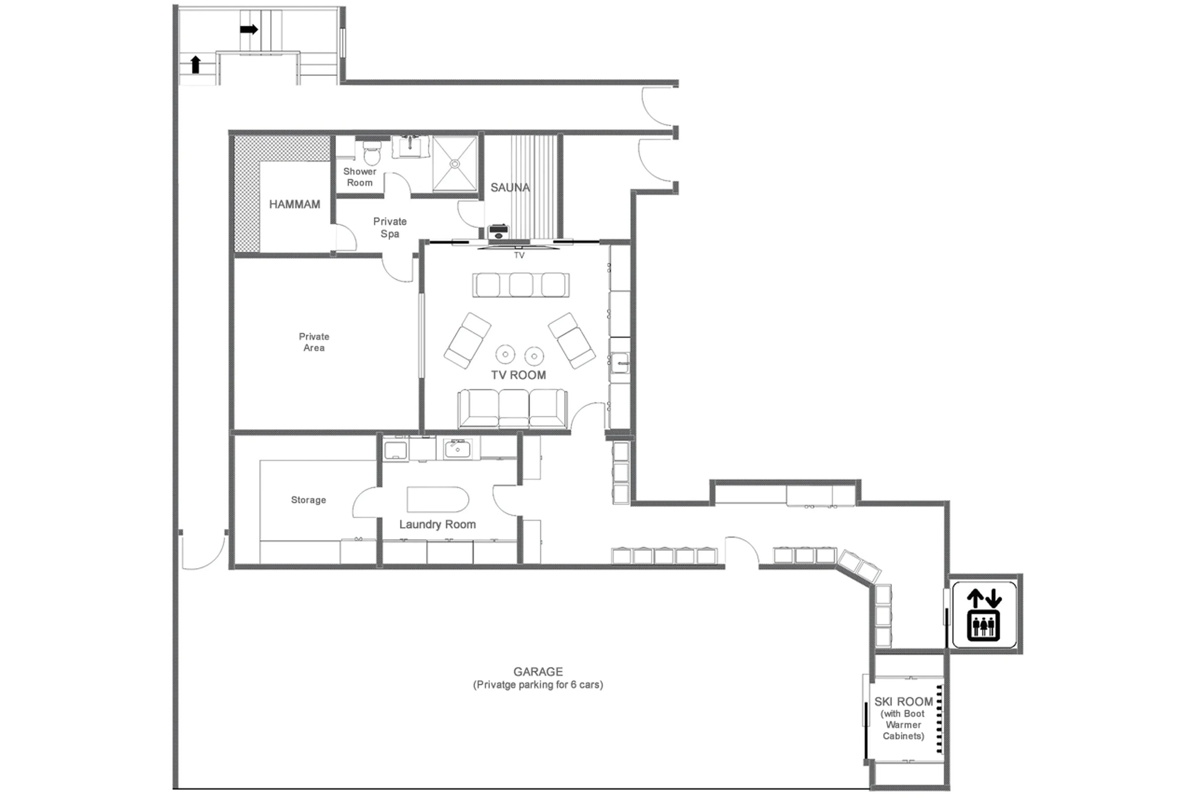 Level 0 floor plan of Penthouse Alex in Verbier