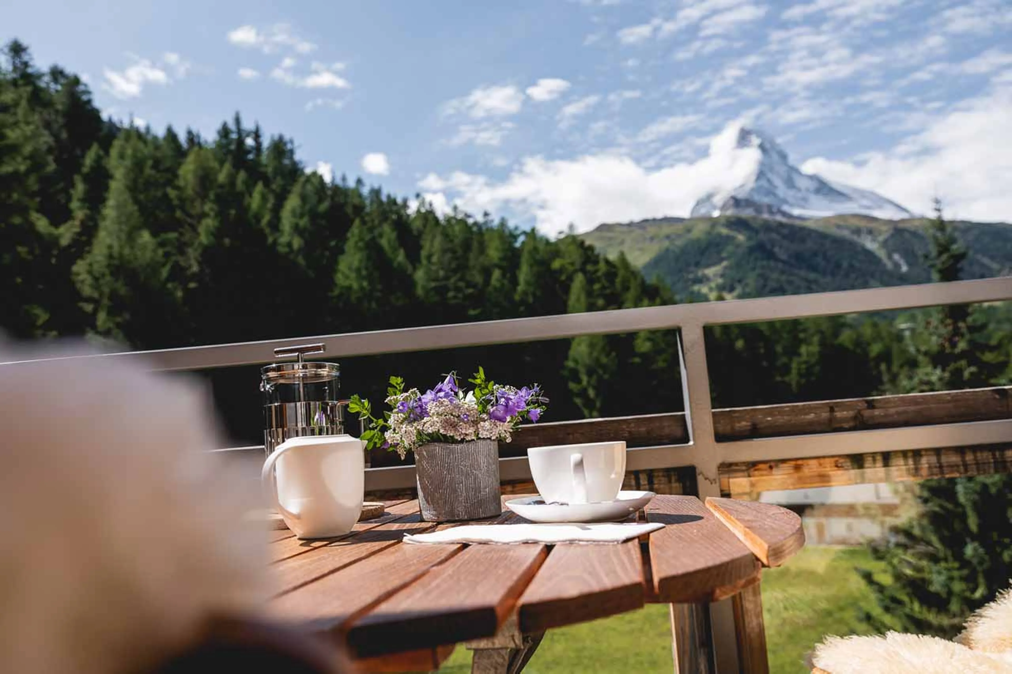Matterhorn view from balcony of Penthouse Altesse in Zermatt