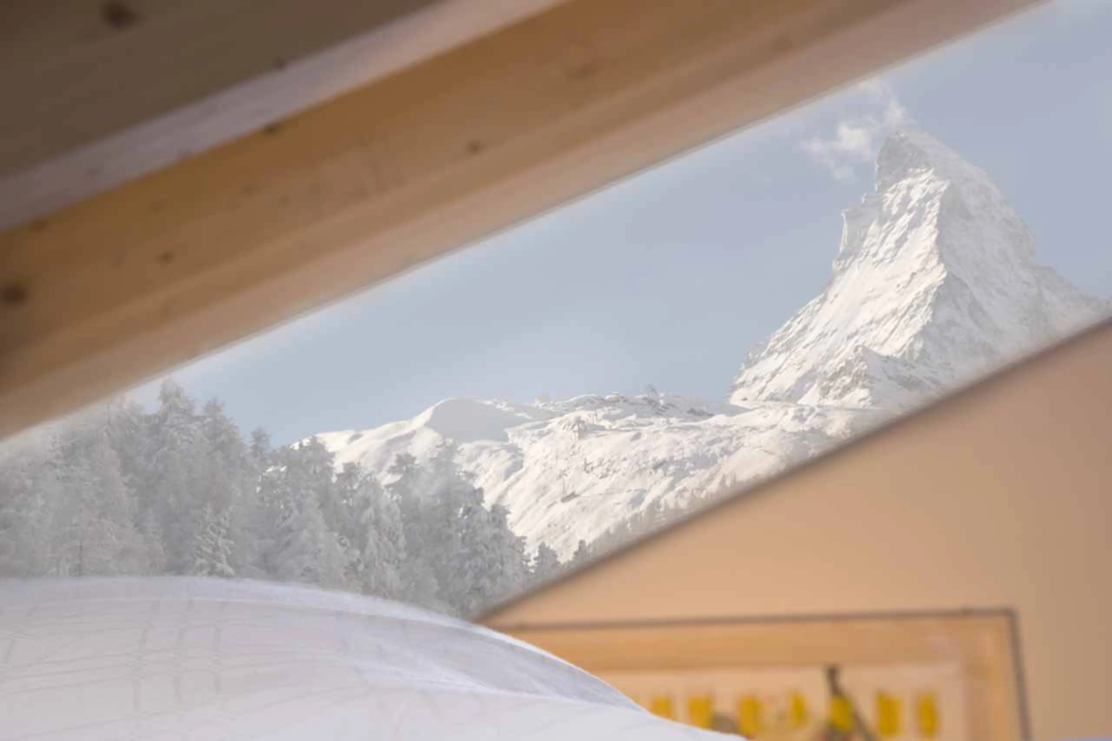 Matterhorn view from bedroom at Penthouse Altesse in Zermatt