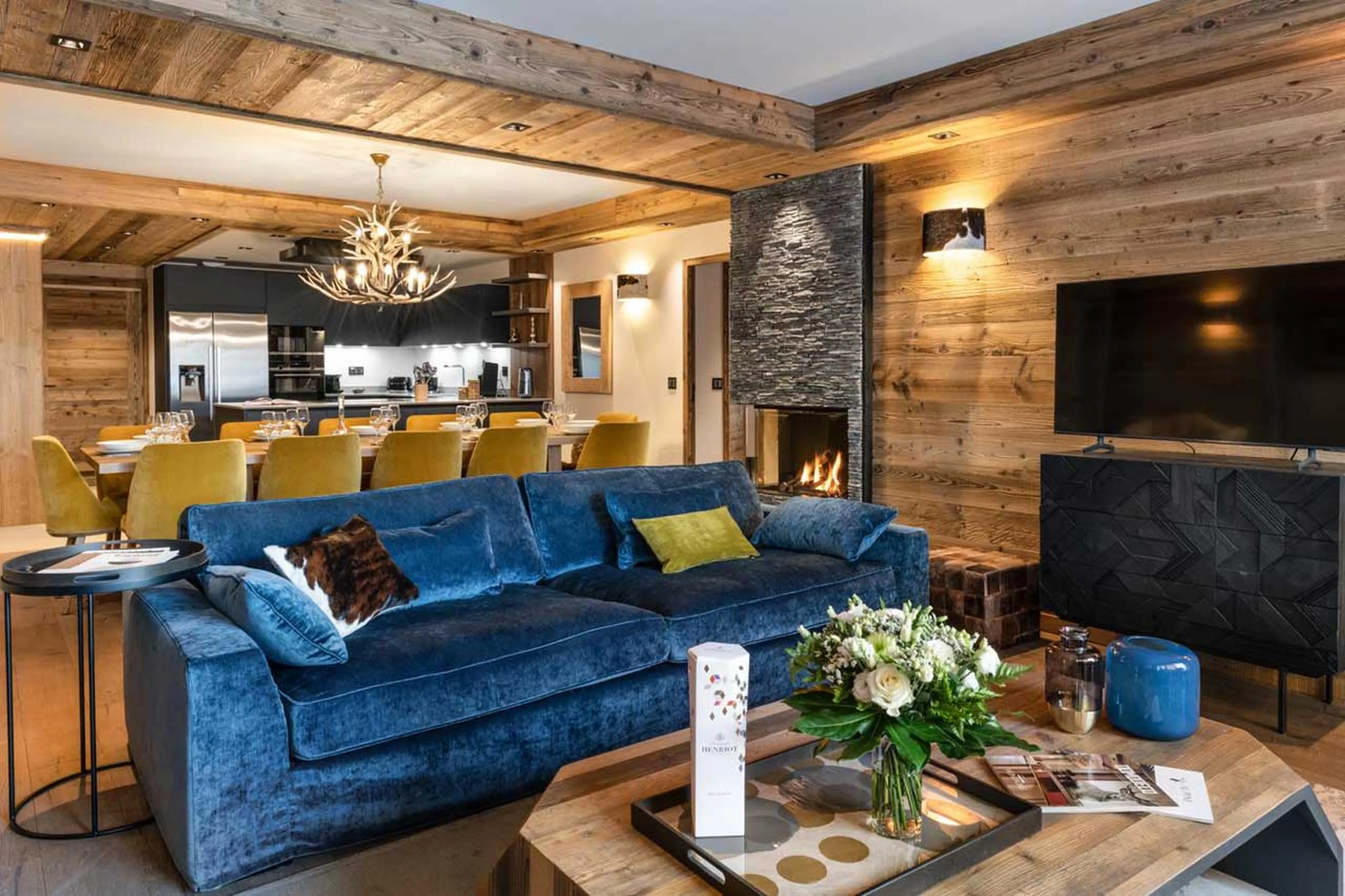 TV in living area of Alaska Lodge 4 in Val d'Isere