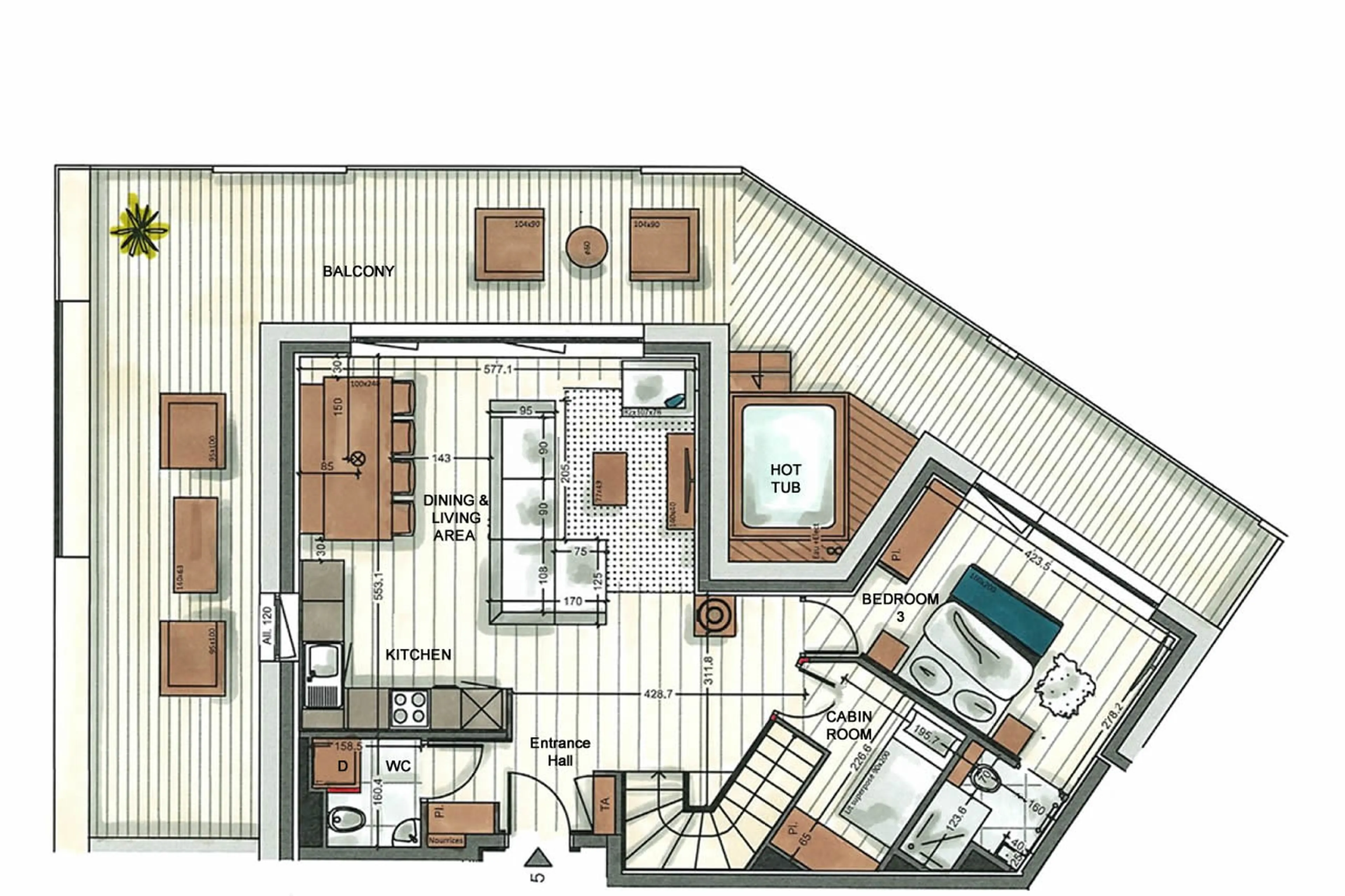 Upper level floor plan of Apartment Alaska Lodge 5