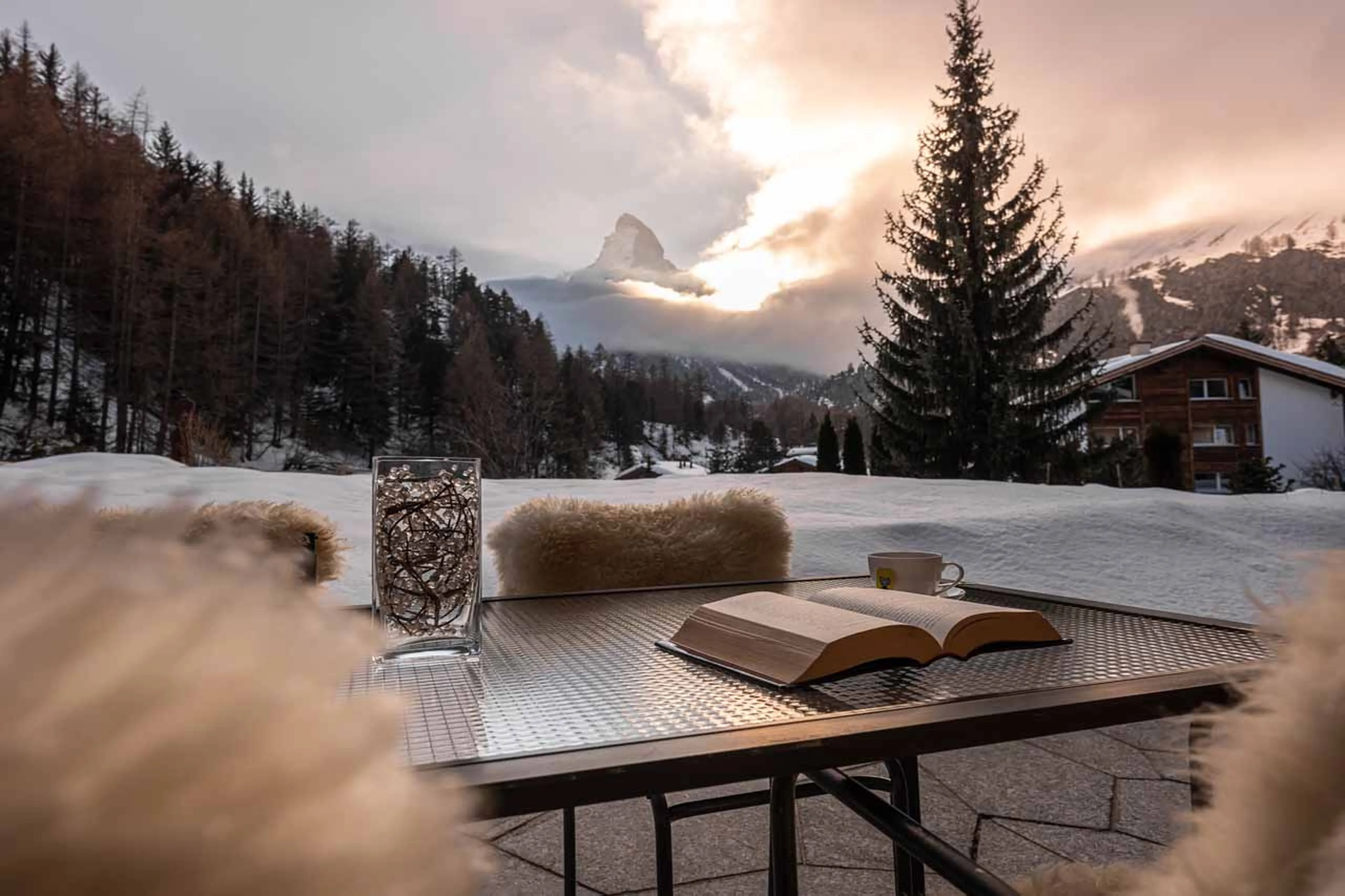 Terrace with Matterhorn view at Chalet Altesse in Zermatt