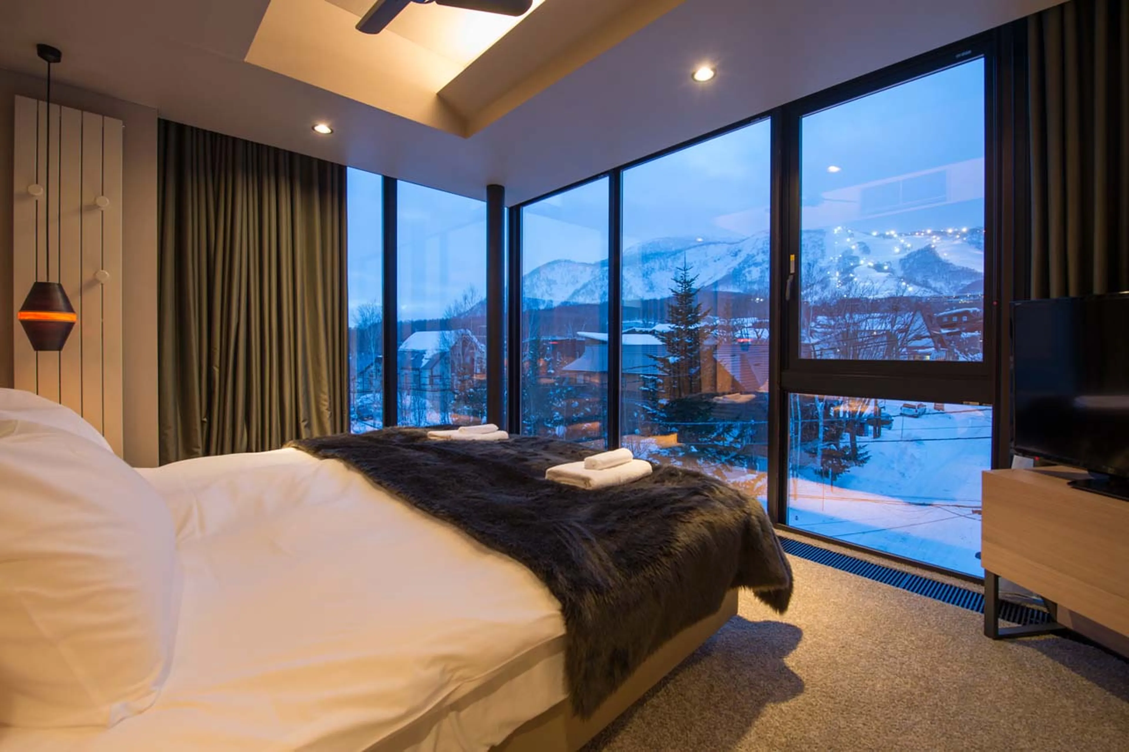 Mountain views from master suite at Apartment Aspect 2 in Niseko
