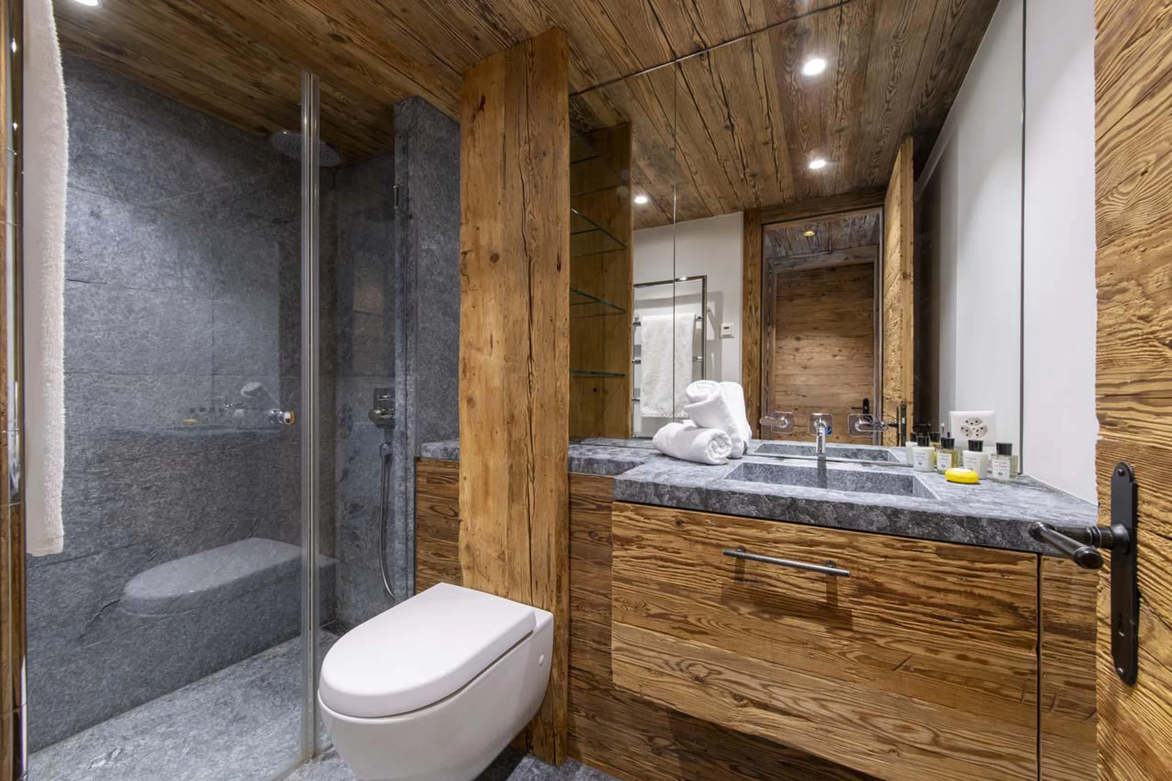 En-suite shower room at Apartment Basalte C13 in Verbier