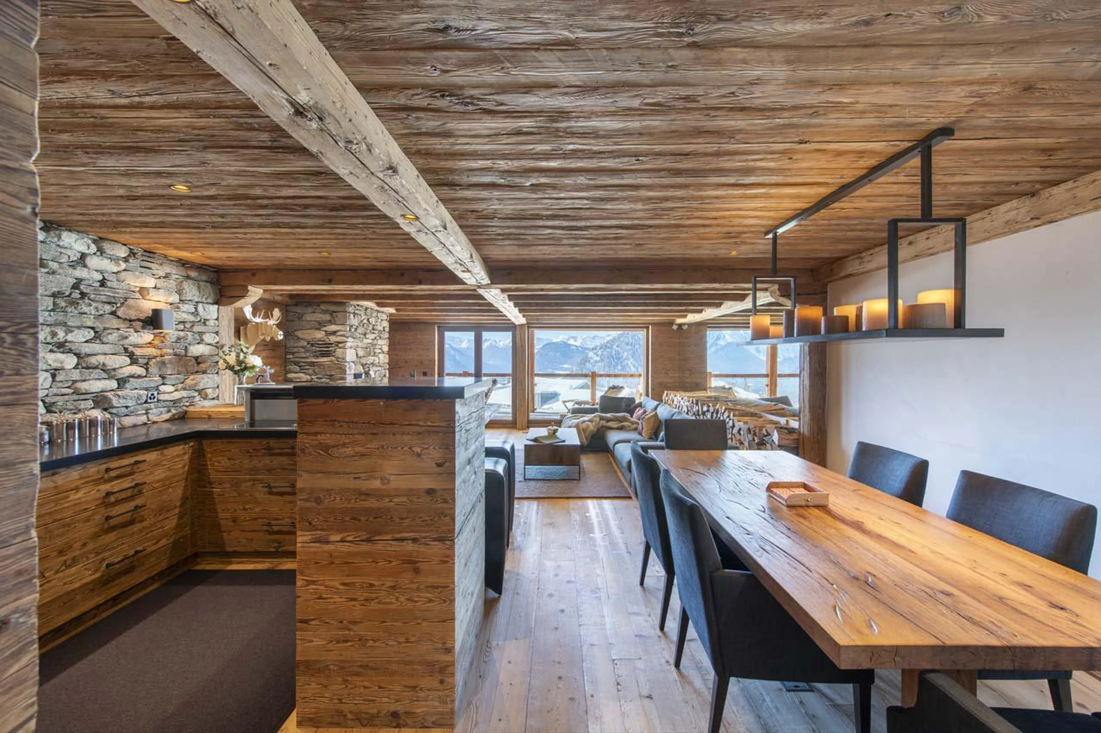 Elegant wooden dining table at Apartment Basalte C13 in Verbier