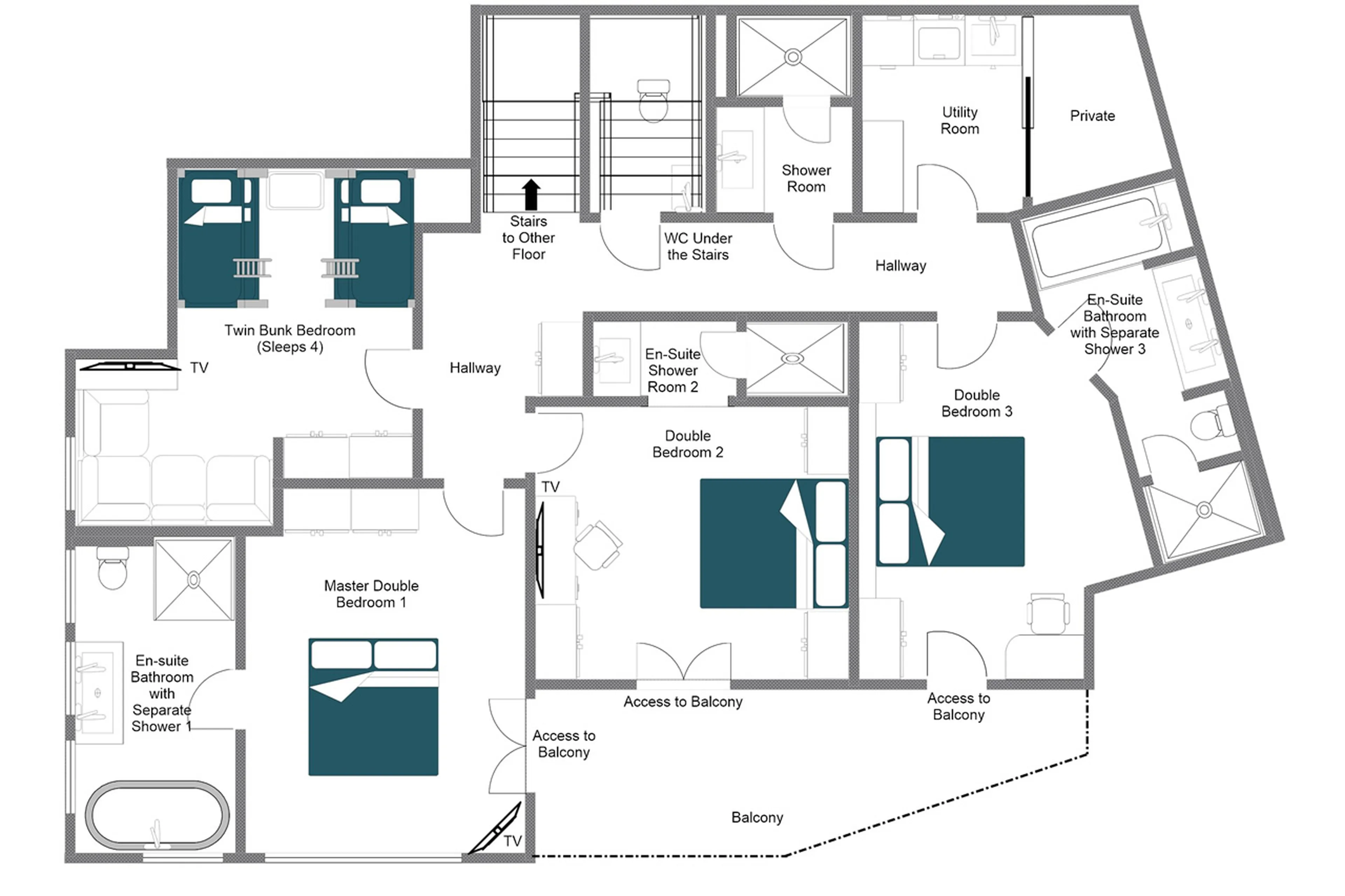 Level 1 floor plan of Apartment Cala 201 in Val d'Isere