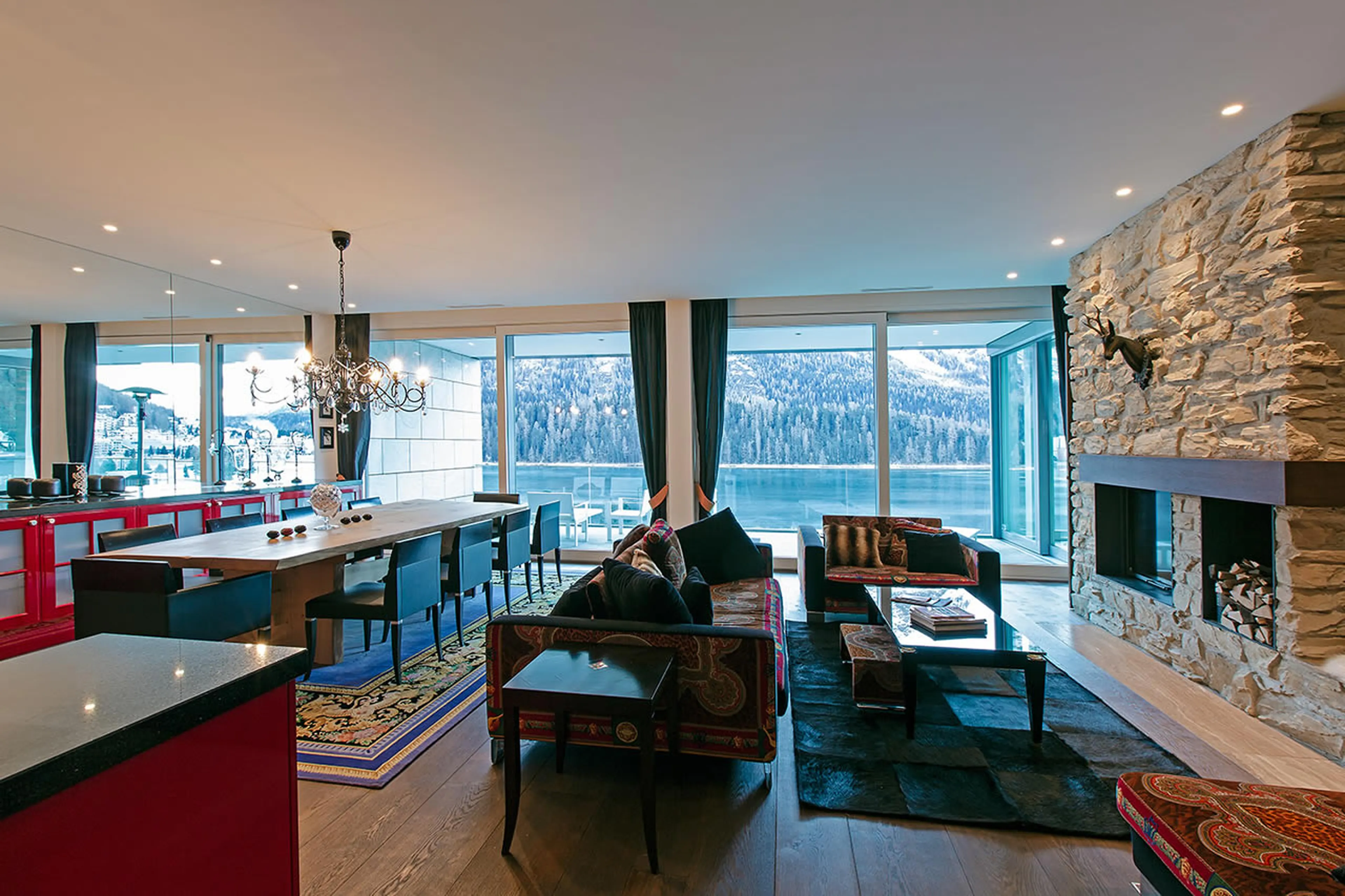 Living and dining area of  Apartment Giuliani in St Moritz