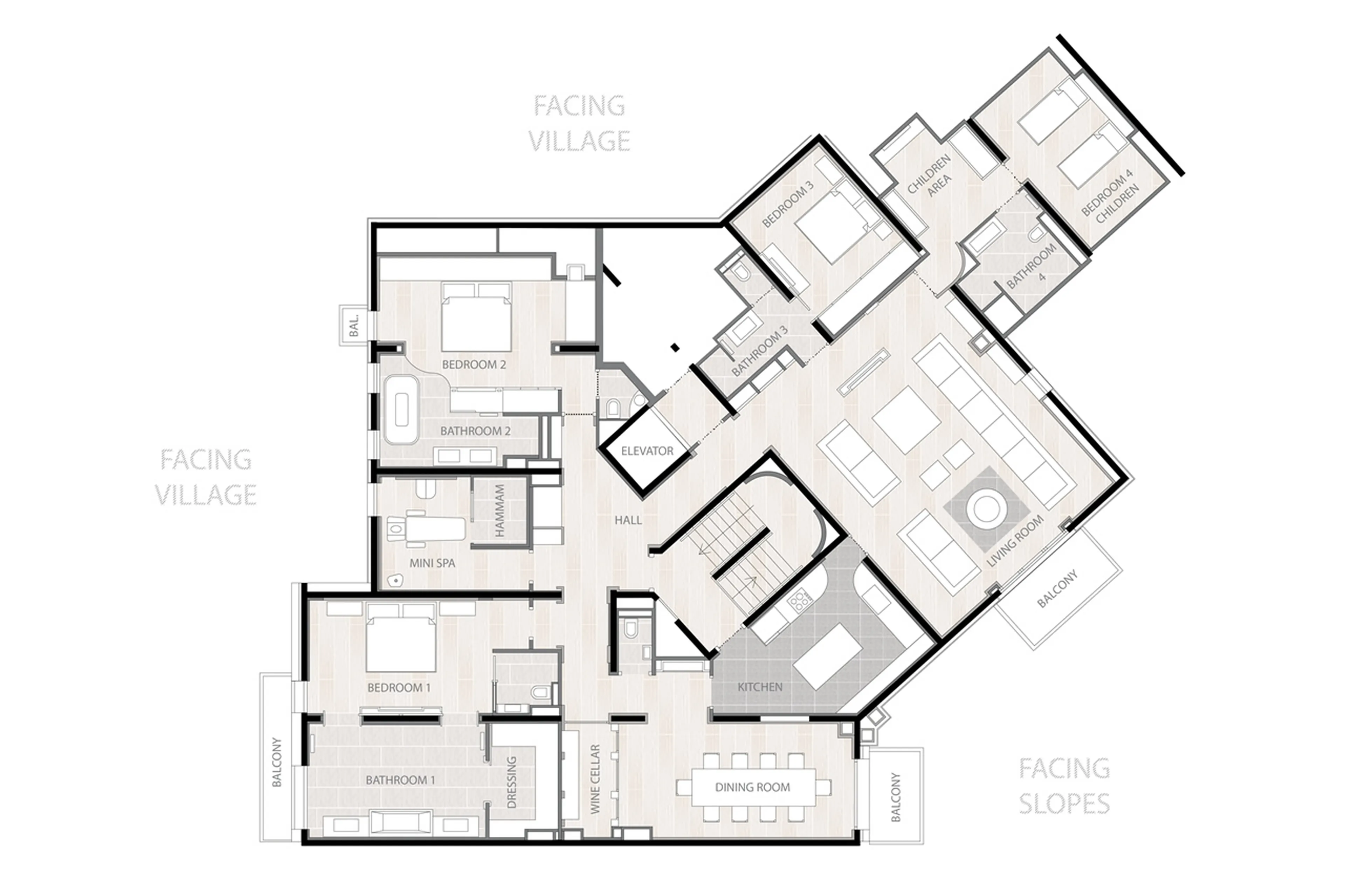 Floor plan of Apartment Emerald in Courchevel 1850