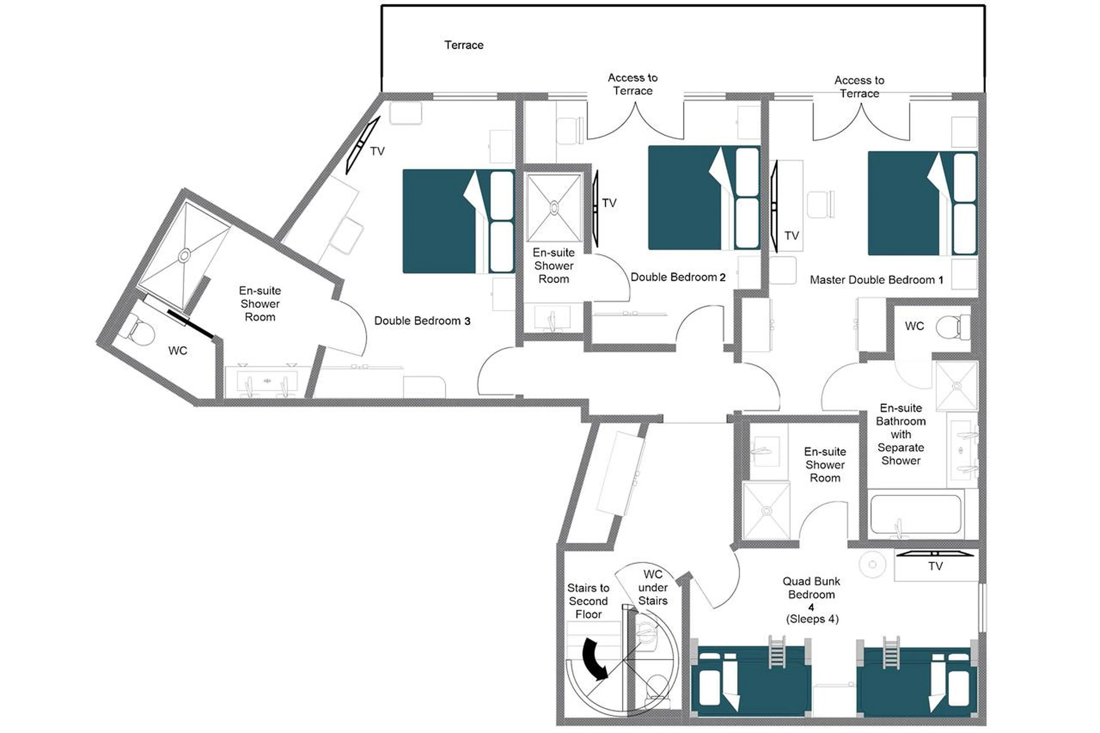 First level floor plan of Apartment Grand Pre 2 in Val d'Isere